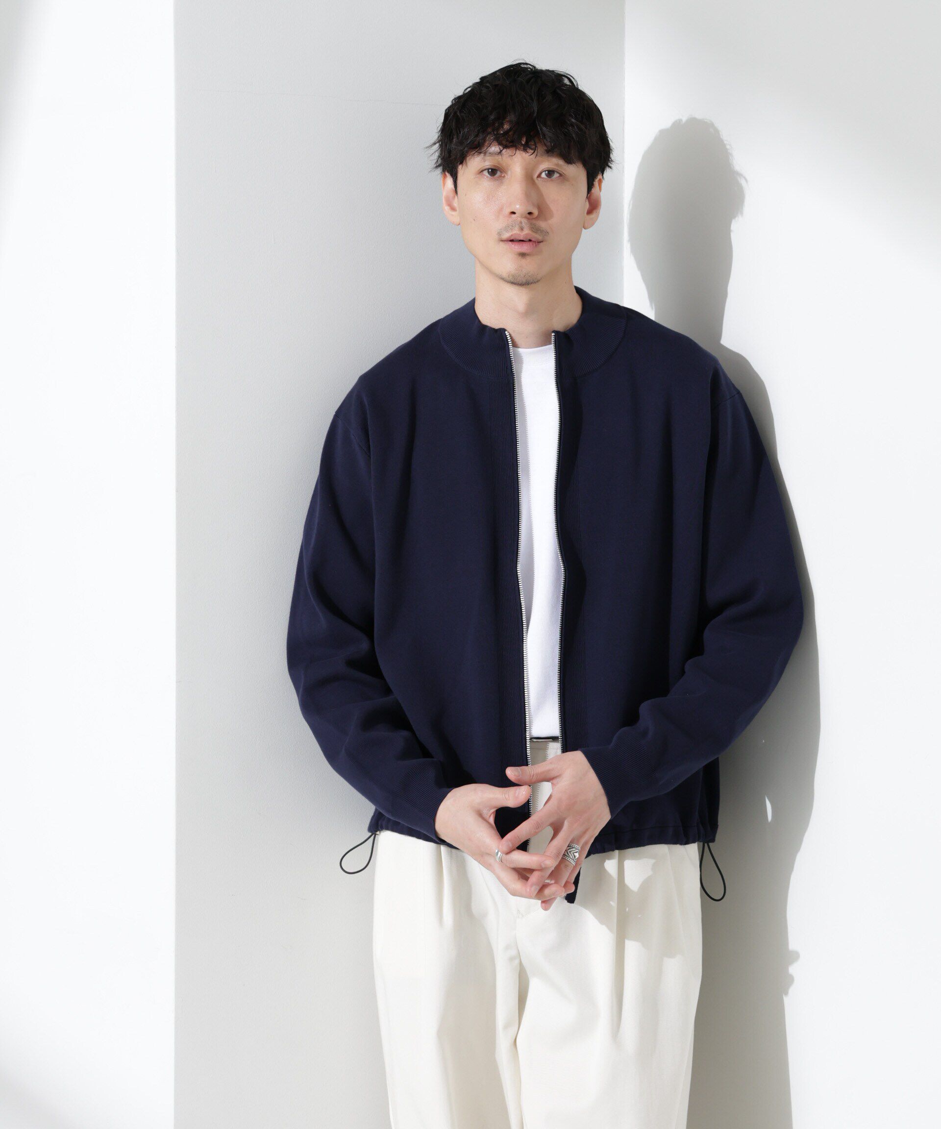 nano･universe「14ゲージミラノリブブルゾン （手洗い可能）」|ニット・セーター|ネイビー