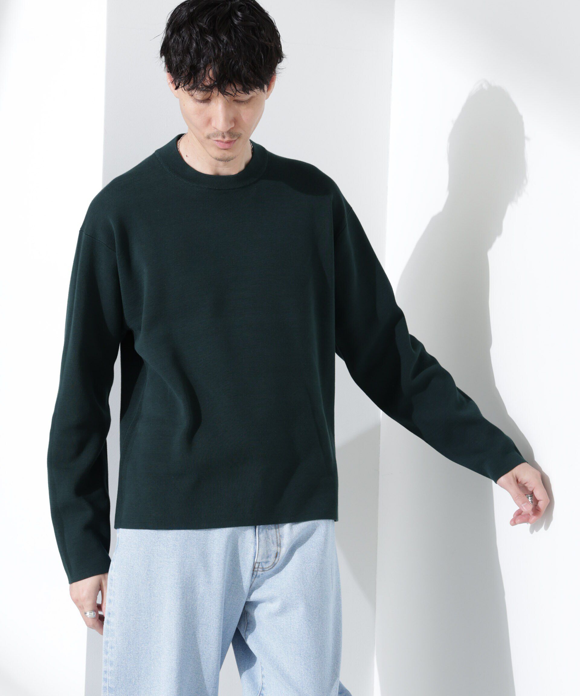 nano･universe「14ゲージミラノリブ ジャケTEE 長袖 （手洗い可能）」|ニット・セーター|グリーン