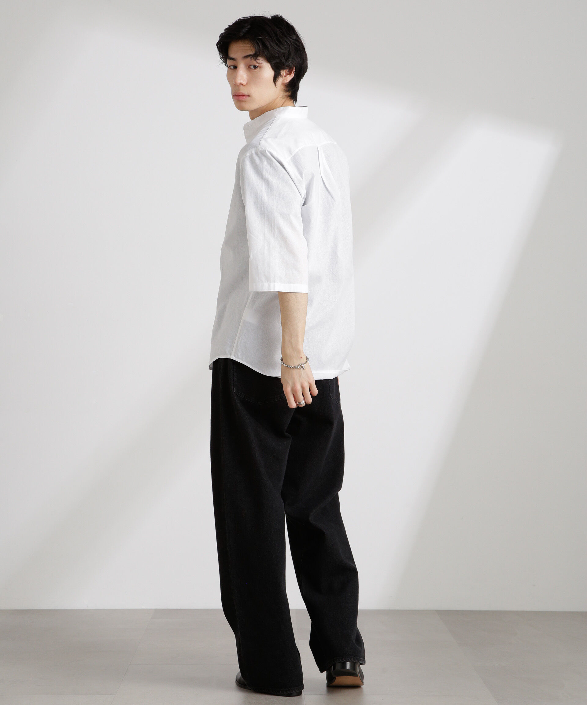 nano･universe「クールマックスリネンバンドカラー7分袖」|シャツ・ブラウス|