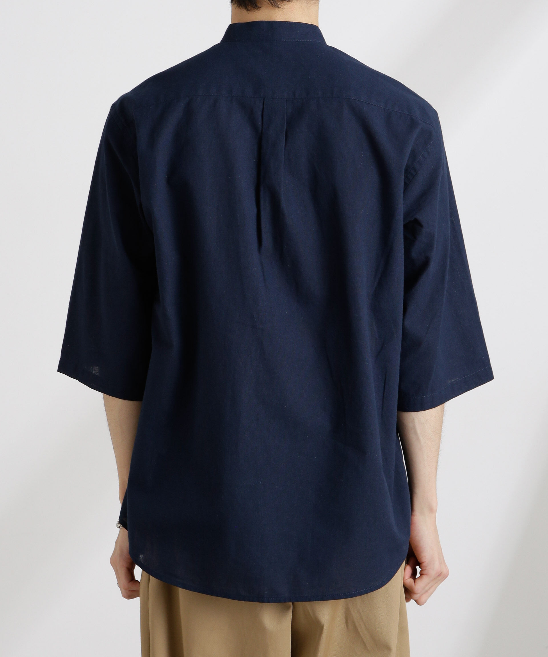 nano･universe「クールマックスリネンバンドカラー7分袖」|シャツ・ブラウス|