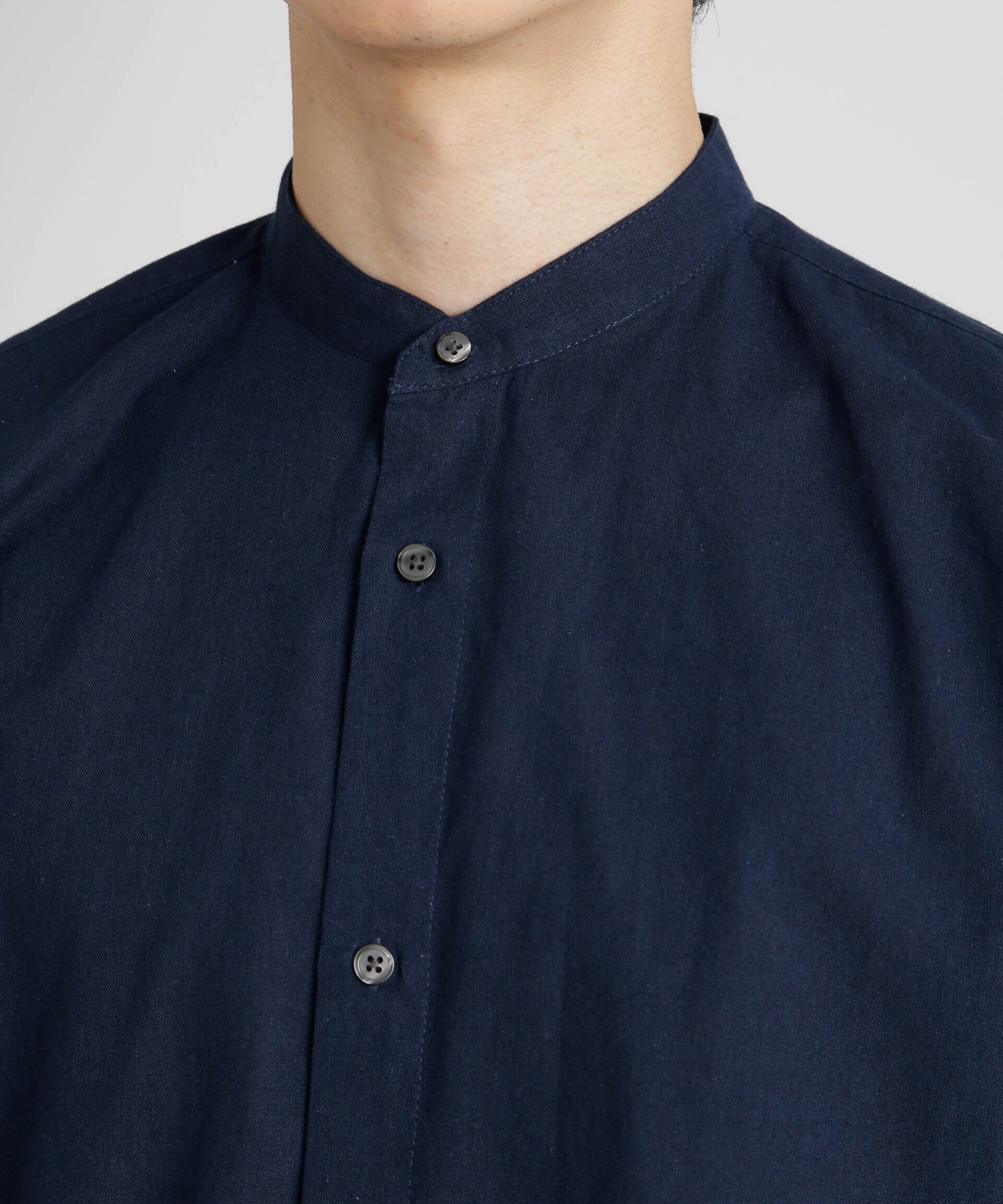 nano･universe「クールマックスリネンバンドカラー7分袖」|シャツ・ブラウス|