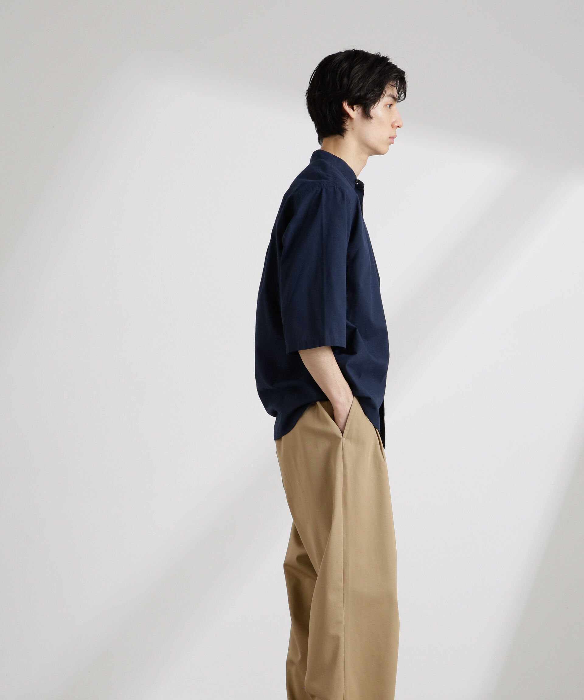 nano･universe「クールマックスリネンバンドカラー7分袖」|シャツ・ブラウス|