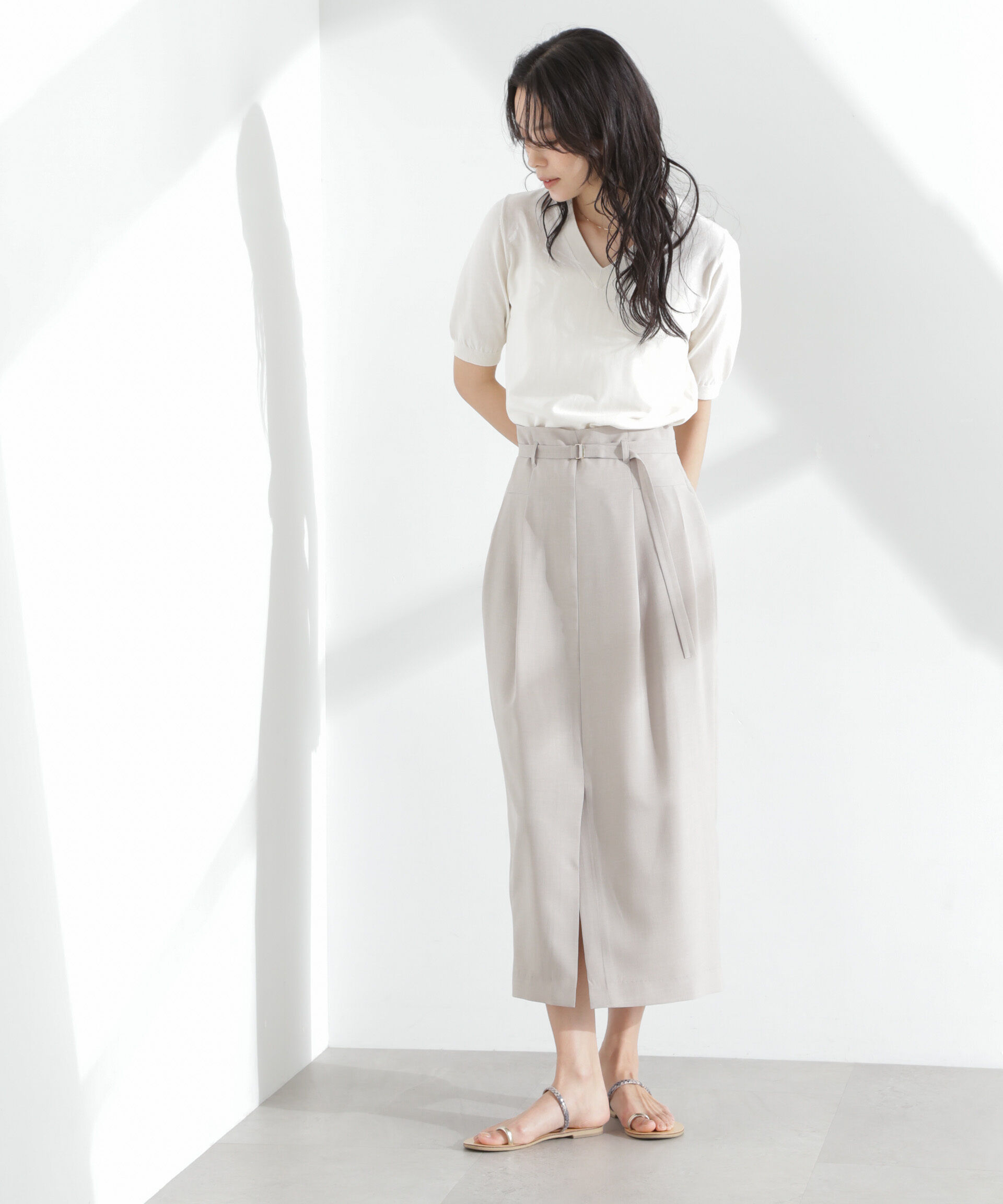 nano･universe「TEKNICO GIZAコットンVネックコンパクトニット」|ニット・セーター|