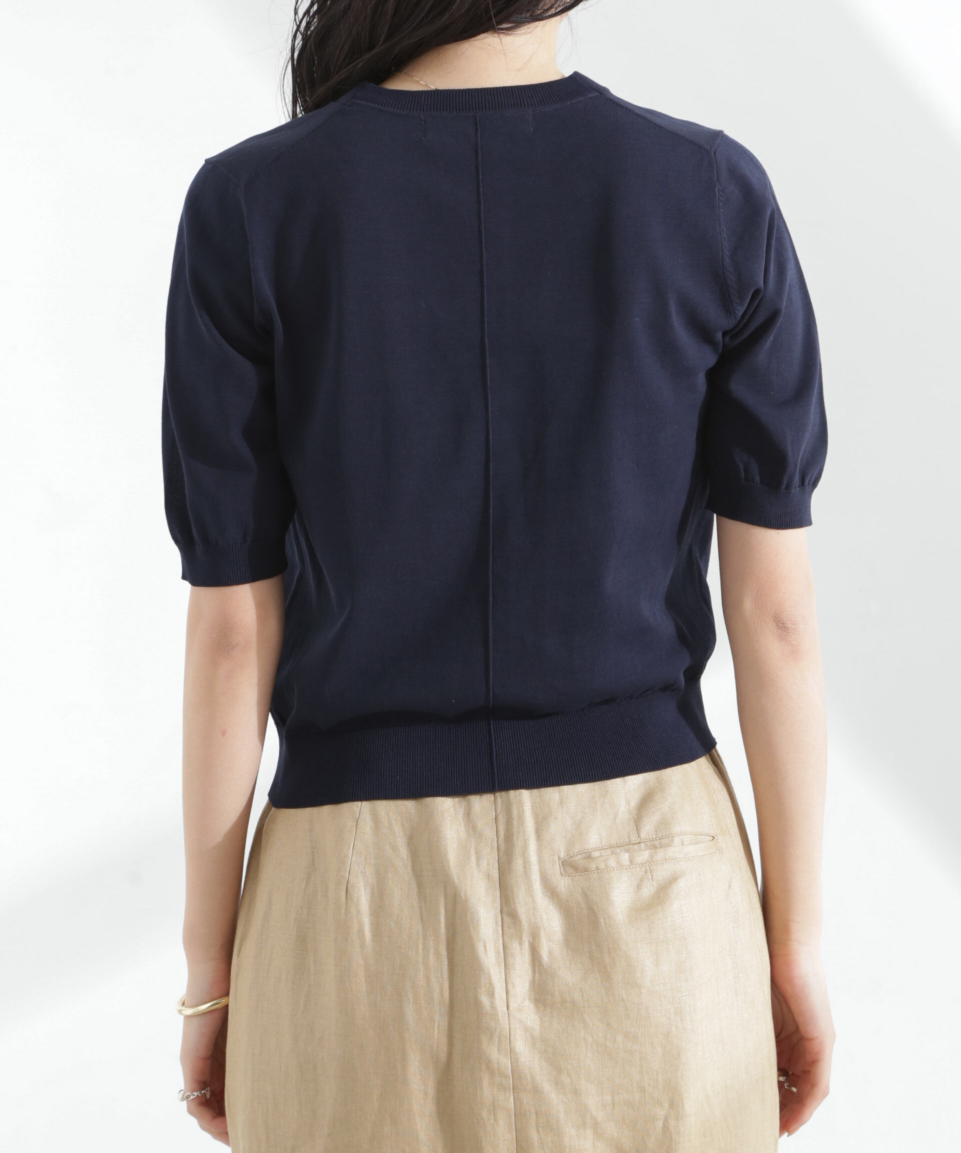 nano･universe「TEKNICO GIZAコットンVネックコンパクトニット」|ニット・セーター|