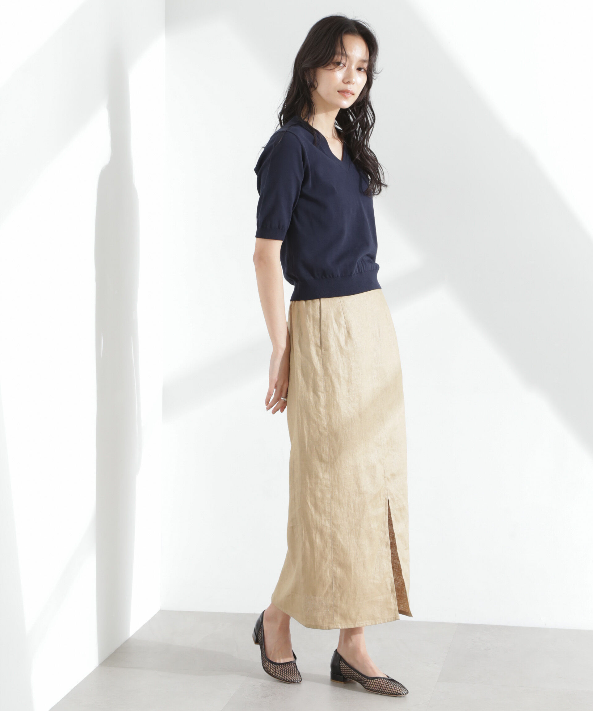 nano･universe「TEKNICO GIZAコットンVネックコンパクトニット」|ニット・セーター|