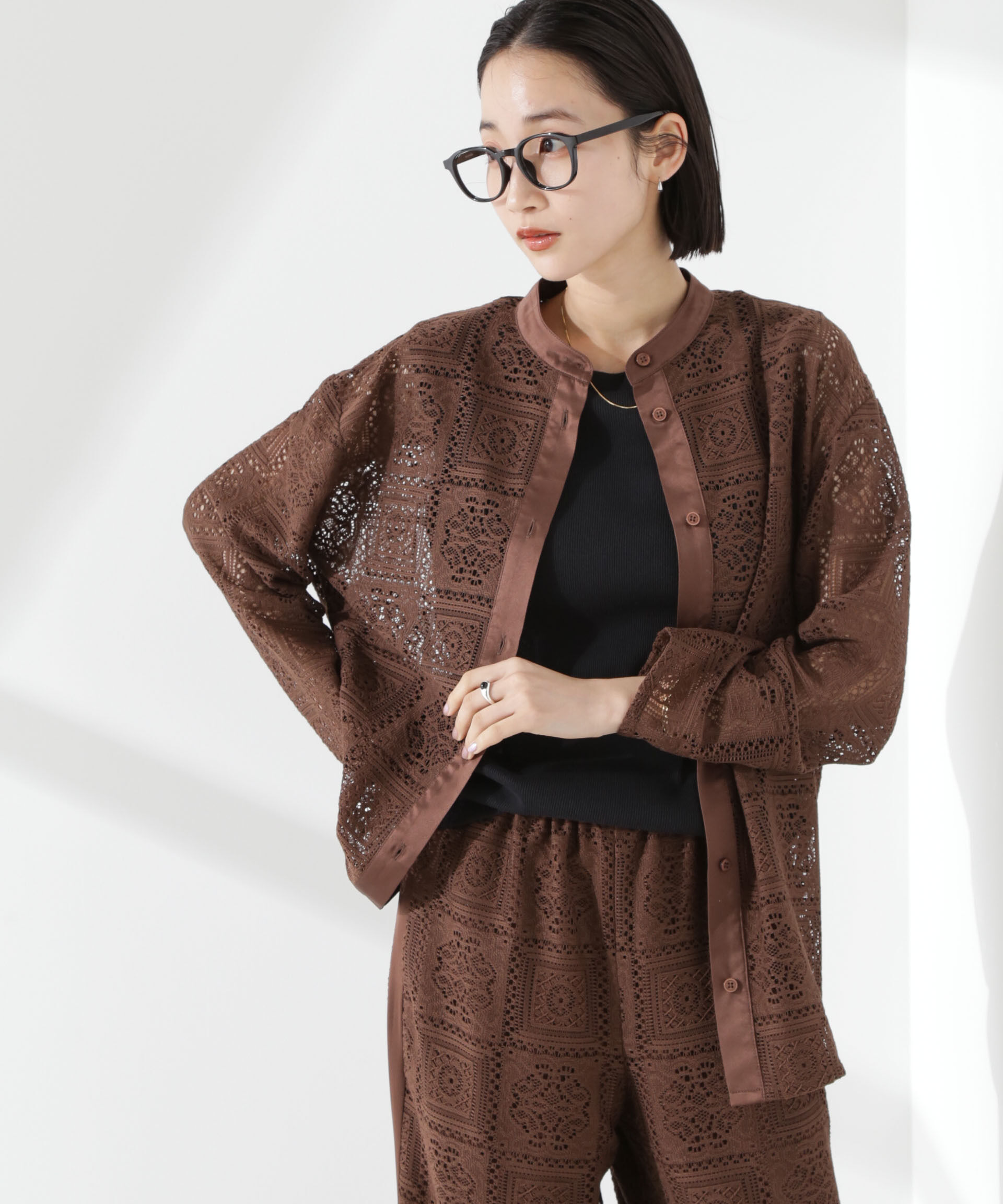 nano･universe「バンドカラーレースシャツ (セットアップ可)」|シャツ・ブラウス|