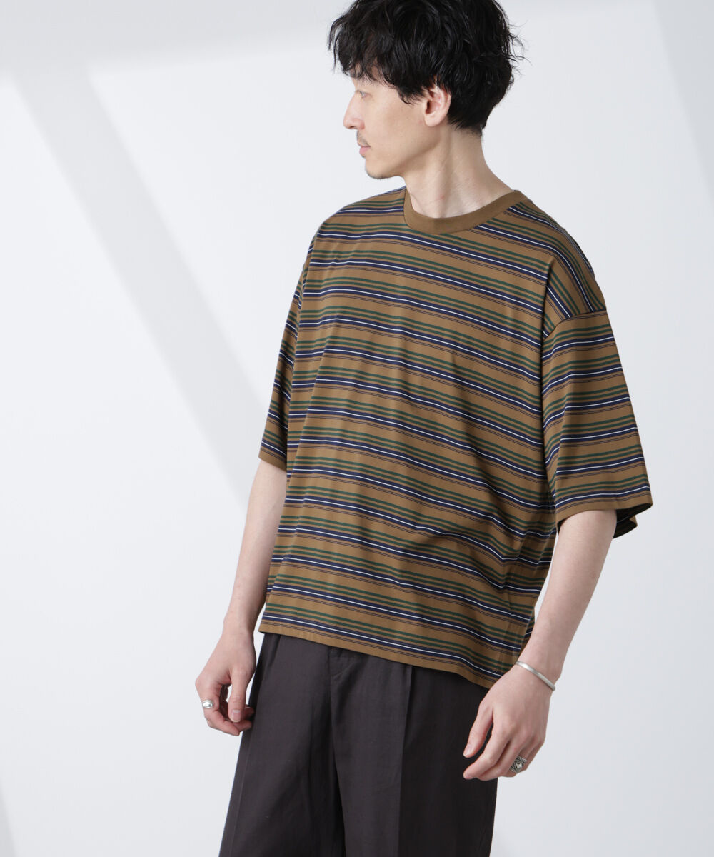 nano･universe「マイクロランダムボーダーTシャツ」|Tシャツ・カットソー|ブラウン