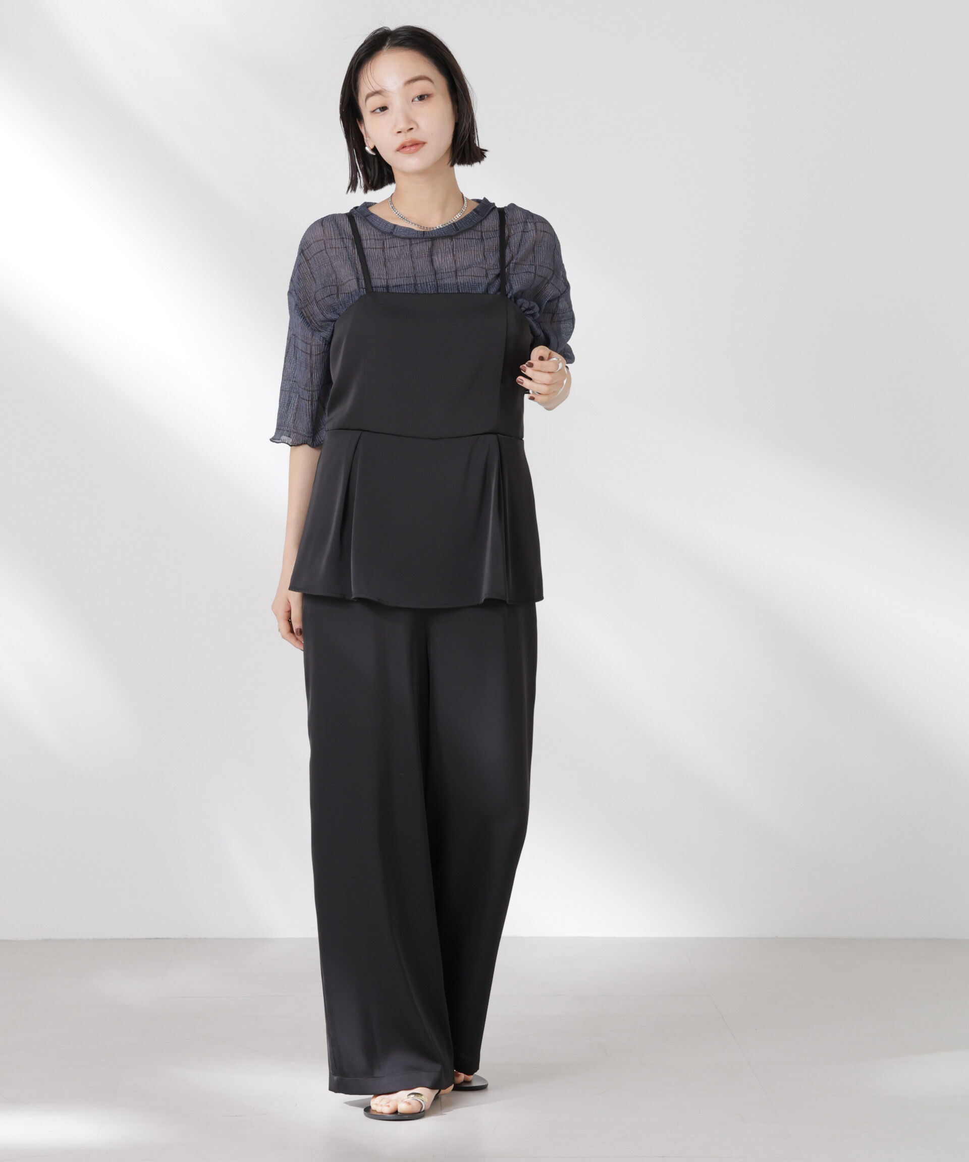 nano･universe「ペムラムディティールサテンキャミソールオールインワン」|ワンピース|