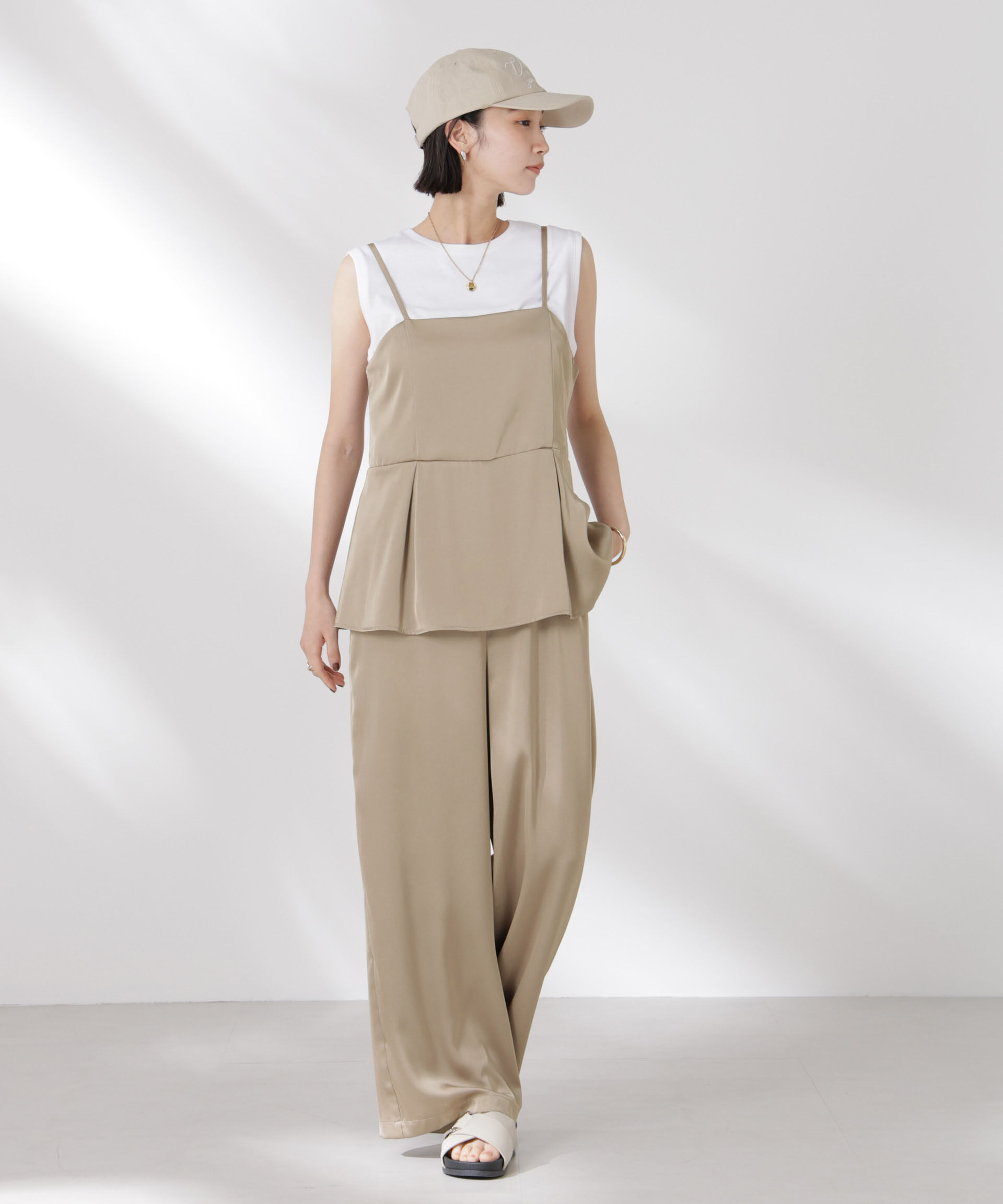 nano･universe「ペムラムディティールサテンキャミソールオールインワン」|ワンピース|