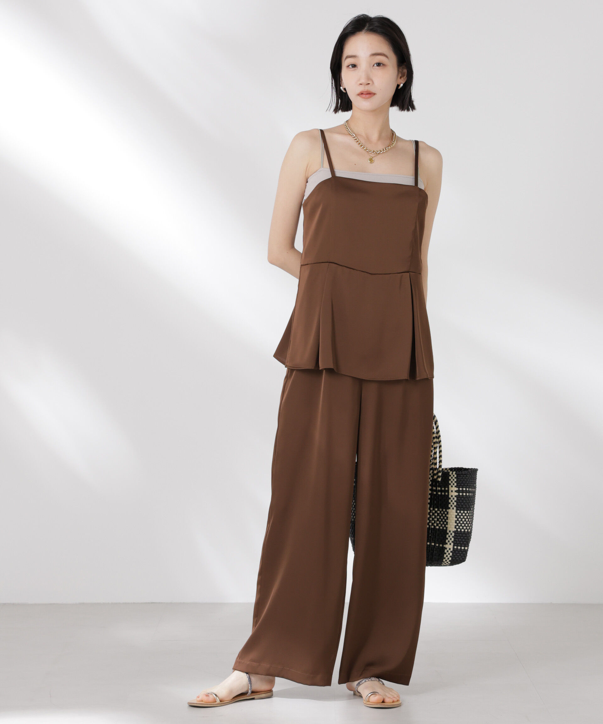 nano･universe「ペムラムディティールサテンキャミソールオールインワン」|ワンピース|