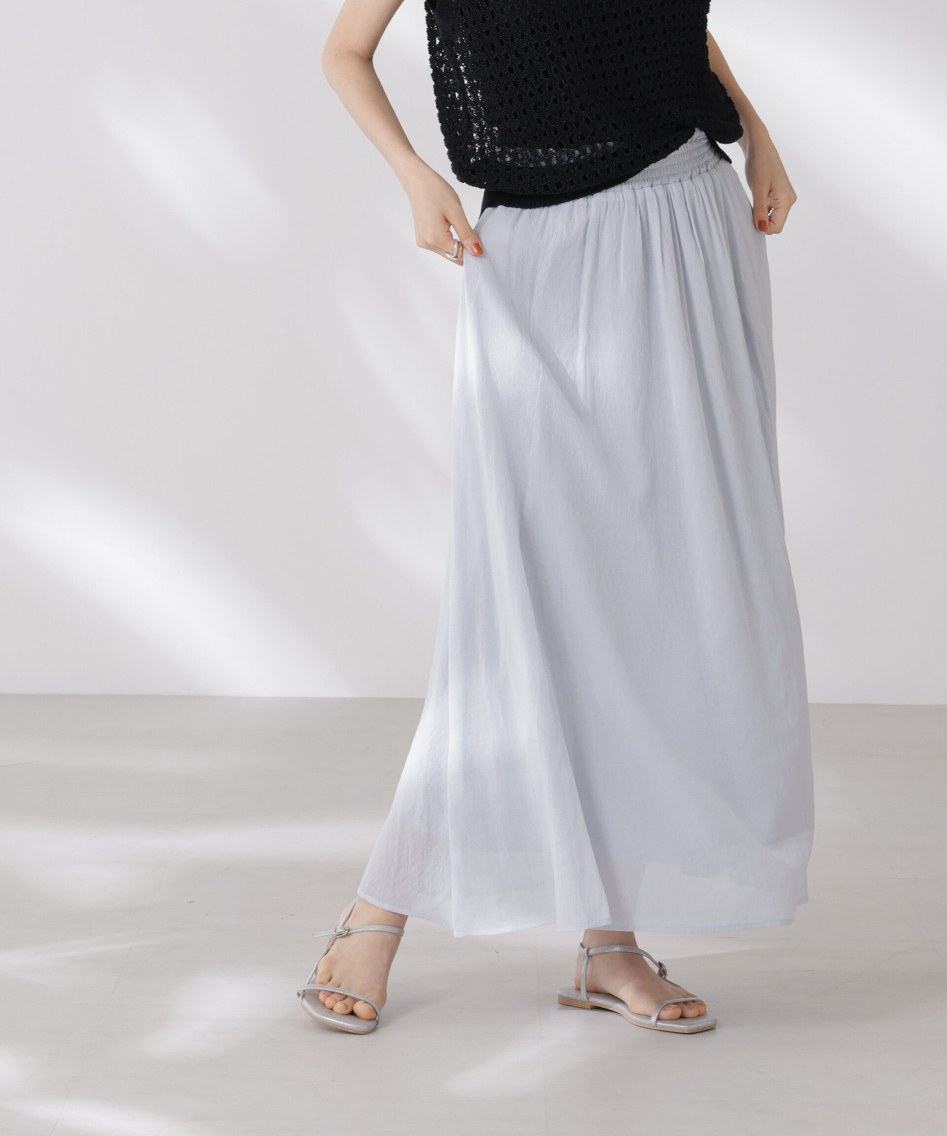 nano･universe「ウエストゴムギャザーシアースカート（セットアップ可）」|スカート|グレー