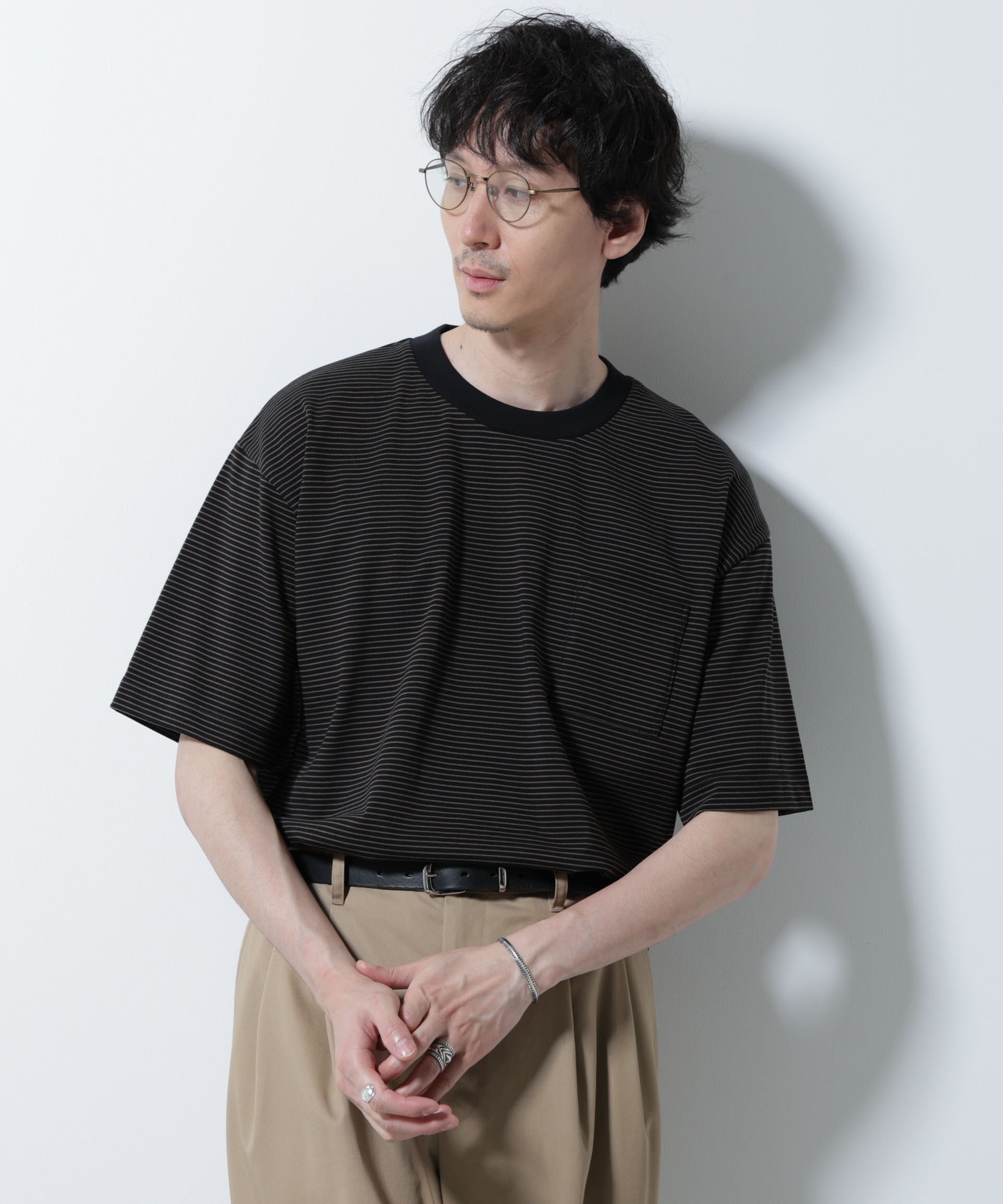 nano･universe「20シルケットボーダーTシャツ 半袖」|Tシャツ・カットソー|ブラック