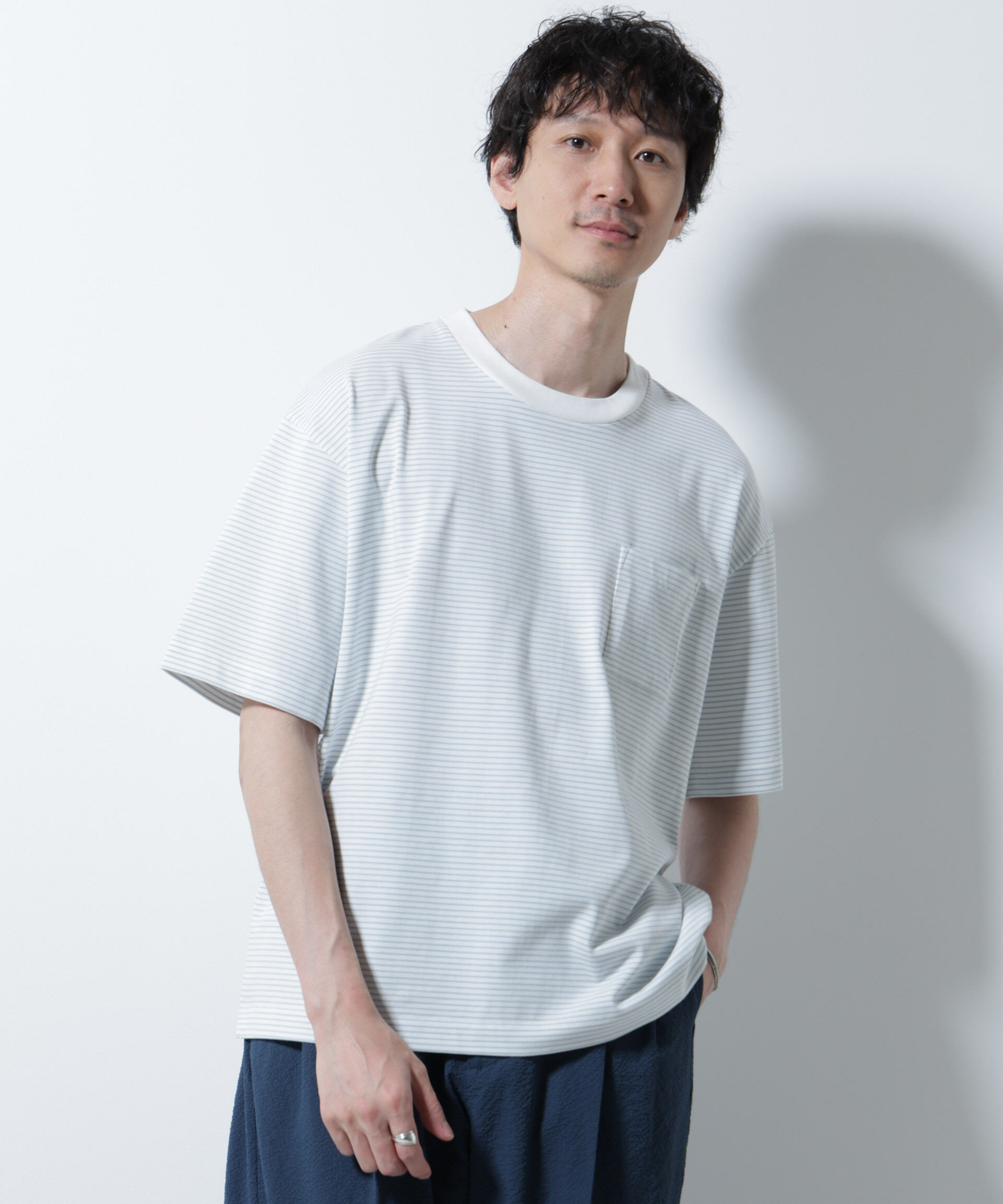 nano･universe「20シルケットボーダーTシャツ 半袖」|Tシャツ・カットソー|ホワイト