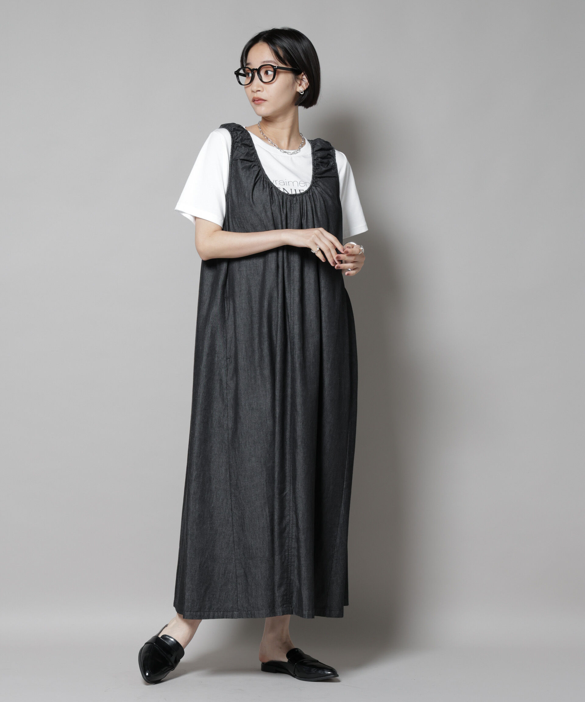 nano･universe「ギャザーデザインフレアデニムワンピース」|ワンピース|