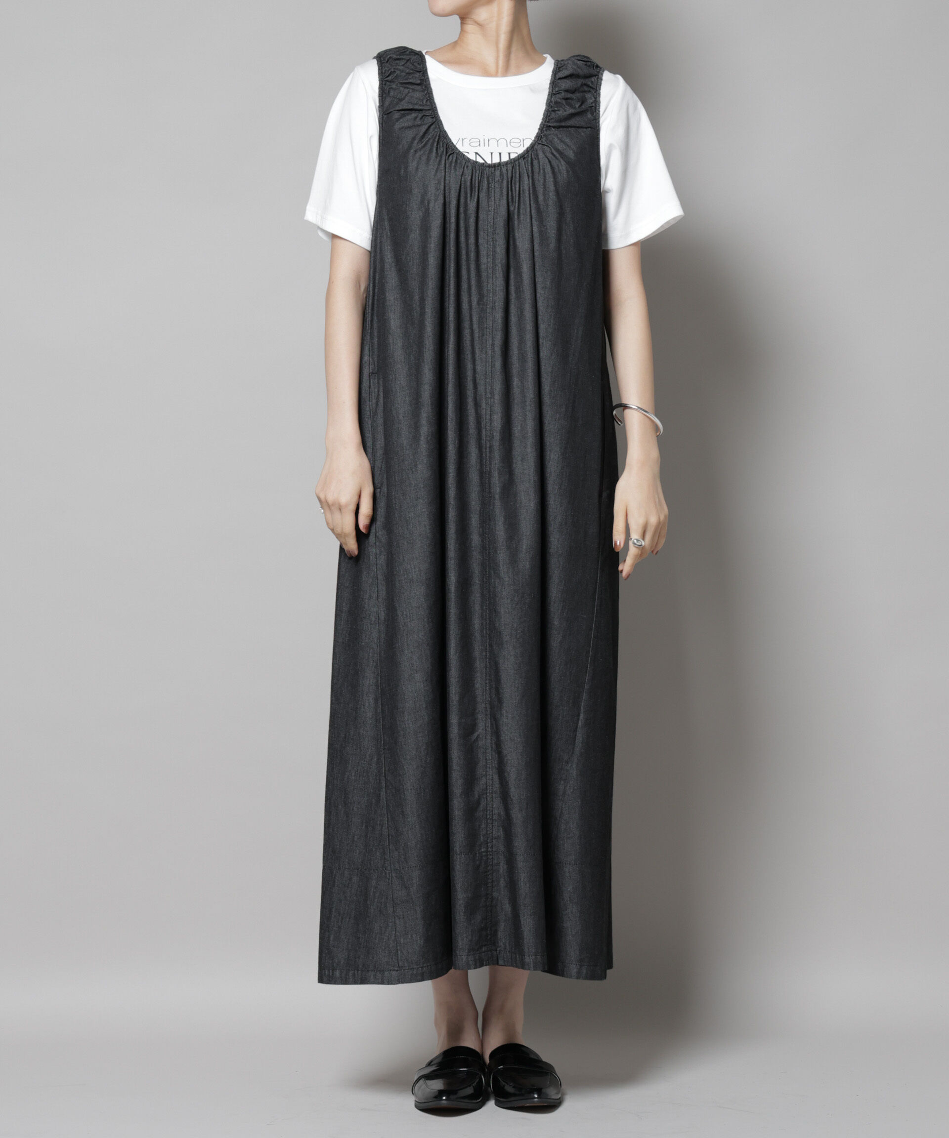 nano･universe「ギャザーデザインフレアデニムワンピース」|ワンピース|