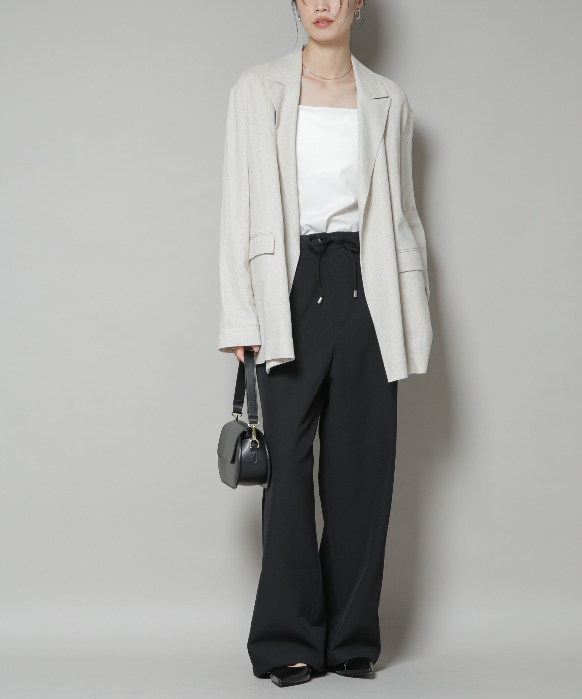 nano･universe「ウェストドロストワイドストレートパンツ」|チノ|ブラック