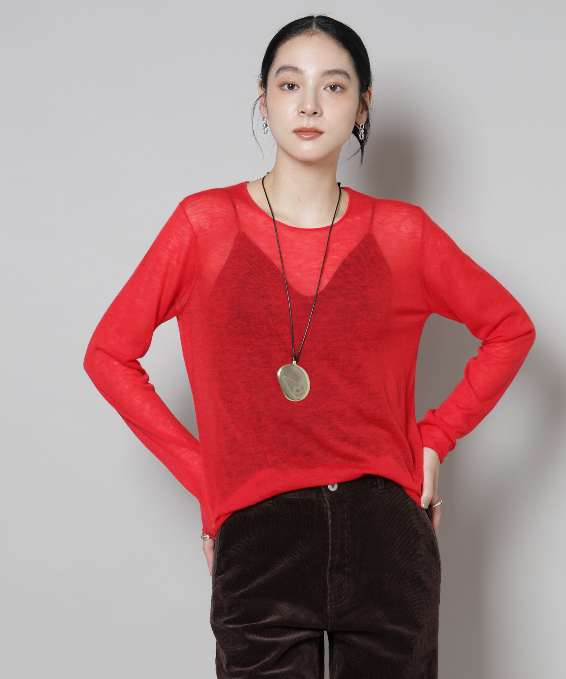 nano･universe「スイビウールクルーネックニットプルオーバー」|ニット・セーター|レッド