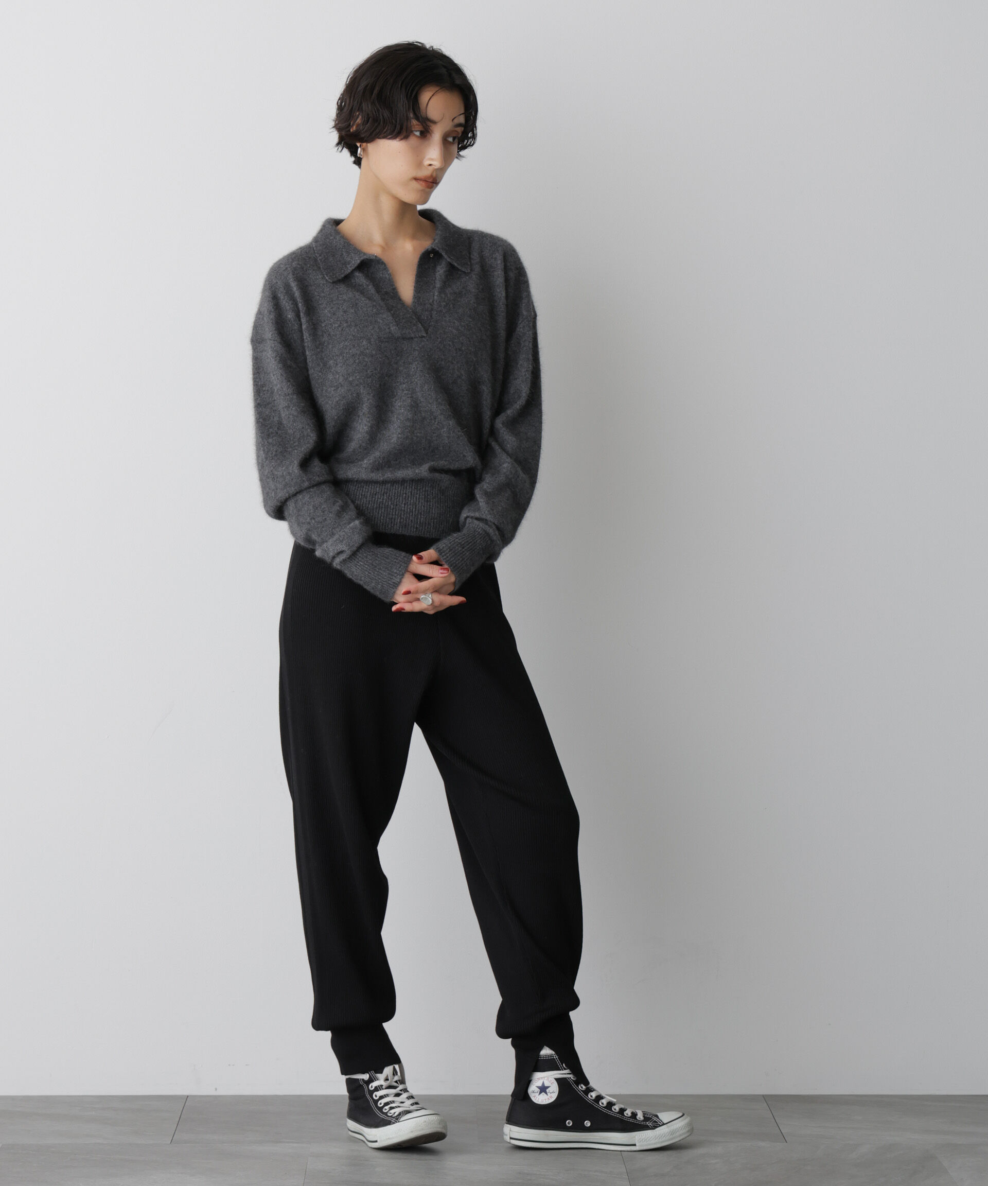  「「STEVELOUR」スキッパーポロ衿ソフトタッチニット」|ニット・セーター|