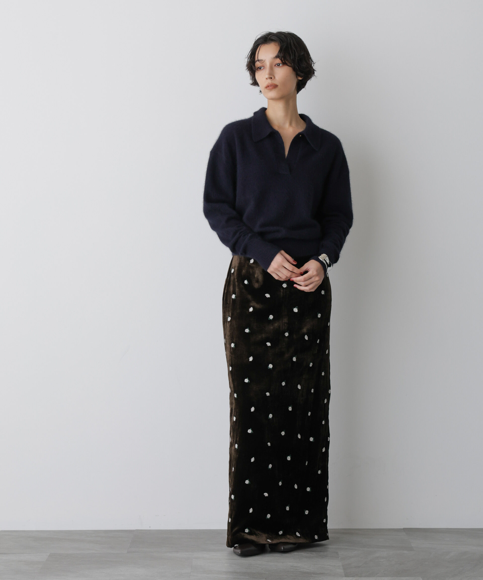  「「STEVELOUR」スキッパーポロ衿ソフトタッチニット」|ニット・セーター|