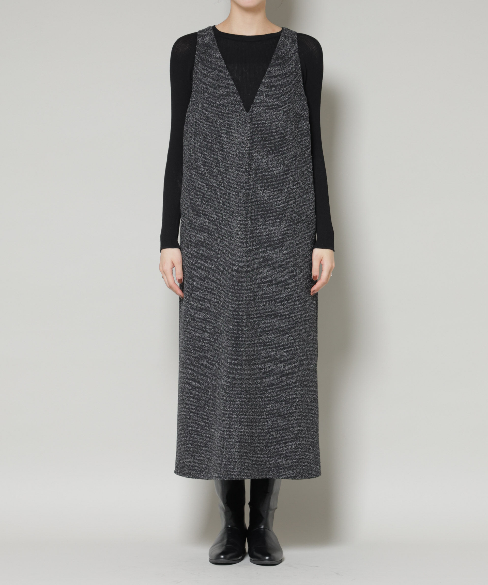 nano･universe「ツイードIラインワンピース&times;シアーリブニットセット」|ワンピース|