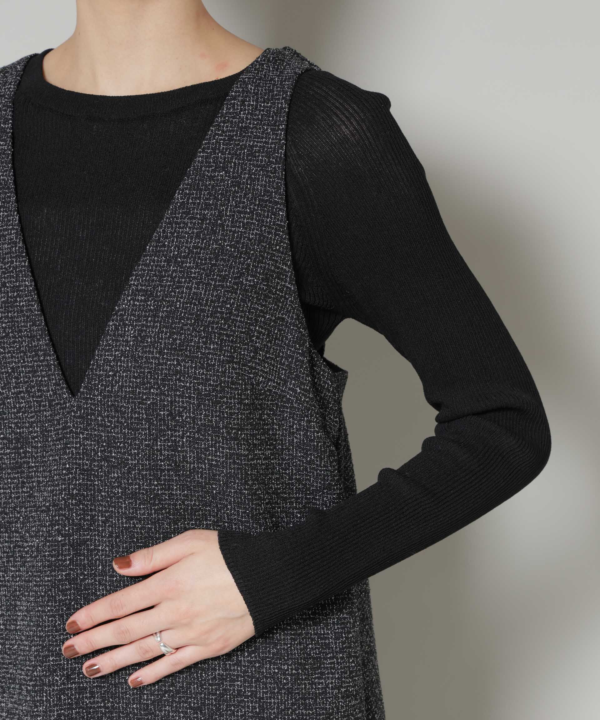 nano･universe「ツイードIラインワンピース&times;シアーリブニットセット」|ワンピース|