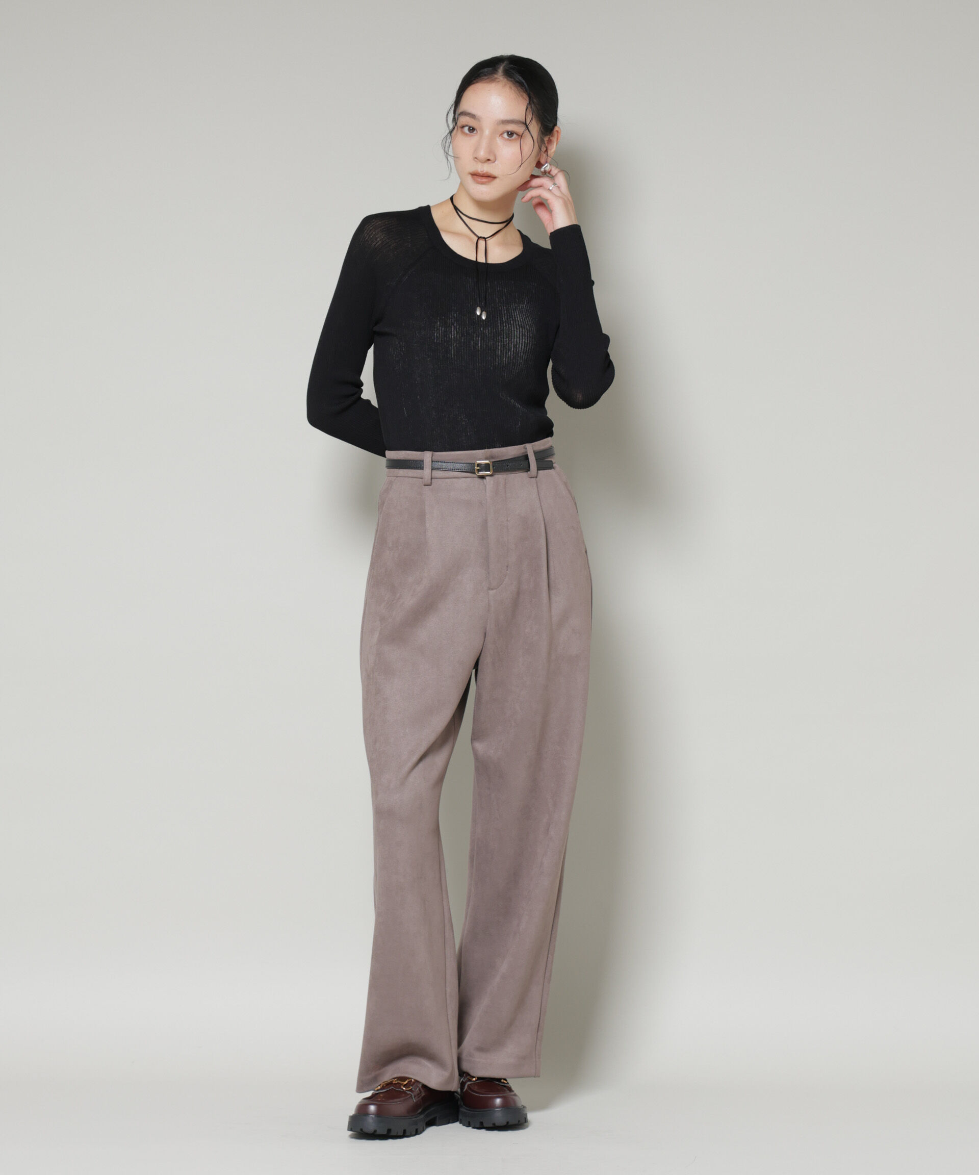 nano･universe「ツイードIラインワンピース&times;シアーリブニットセット」|ワンピース|