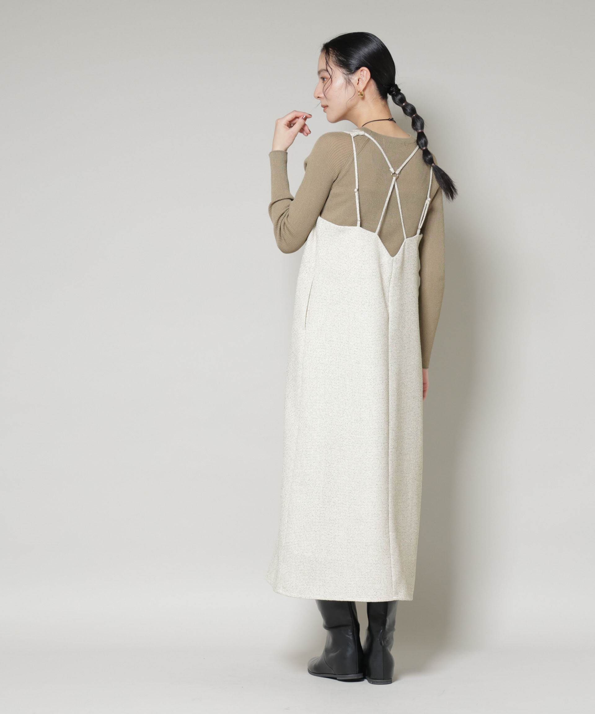 nano･universe「ツイードIラインワンピース&times;シアーリブニットセット」|ワンピース|