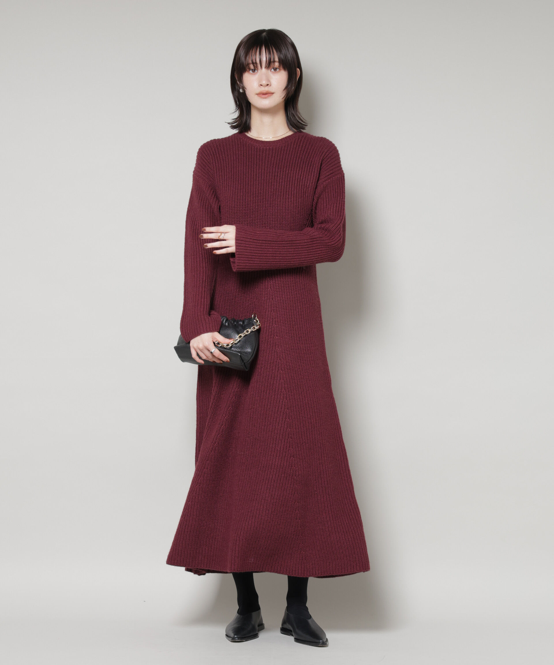 nano･universe「片畦フレアニットワンピース」|ワンピース|ボルドー3