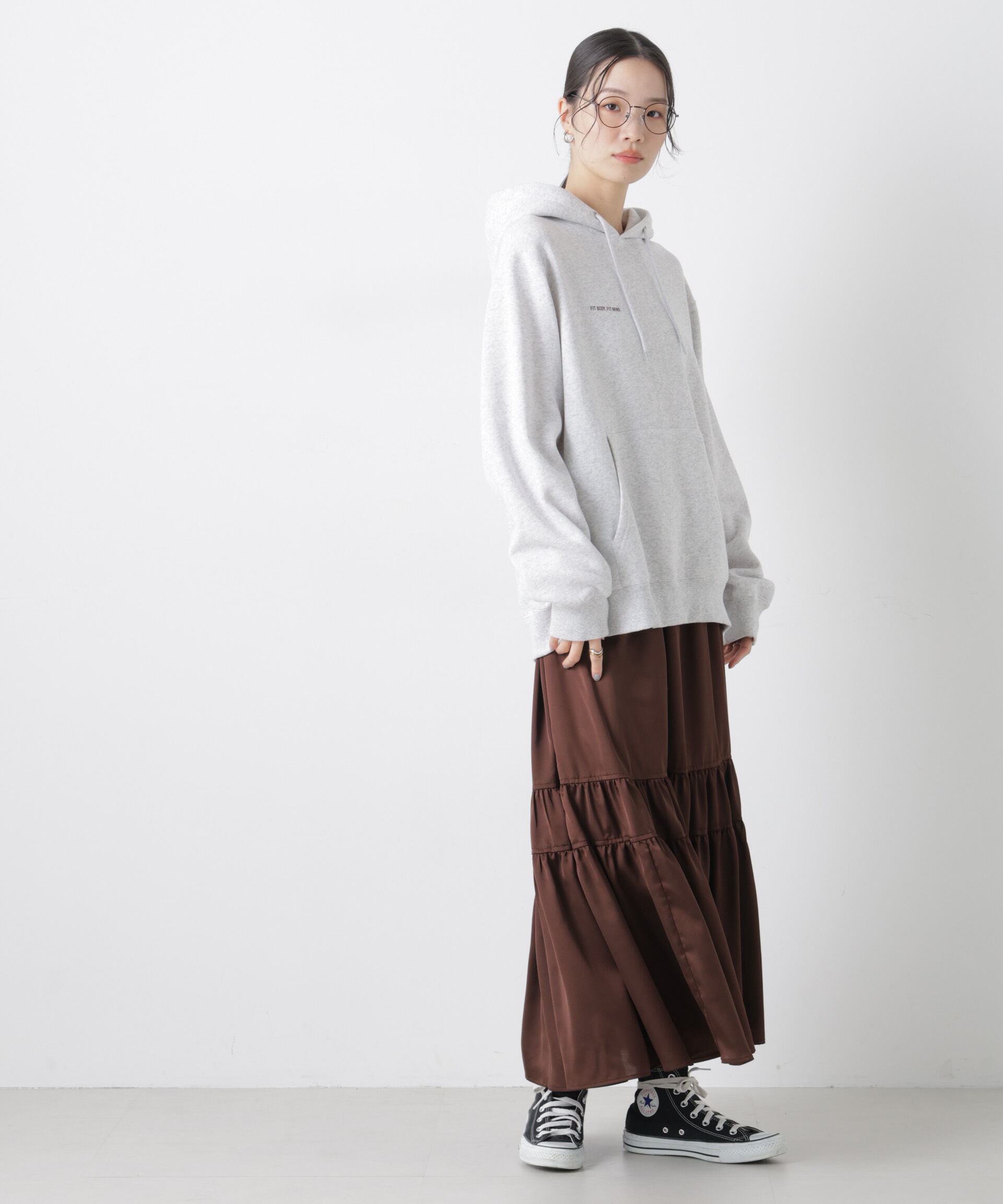 nano･universe「ティアード切り替えサテンギャザースカート」|スカート|