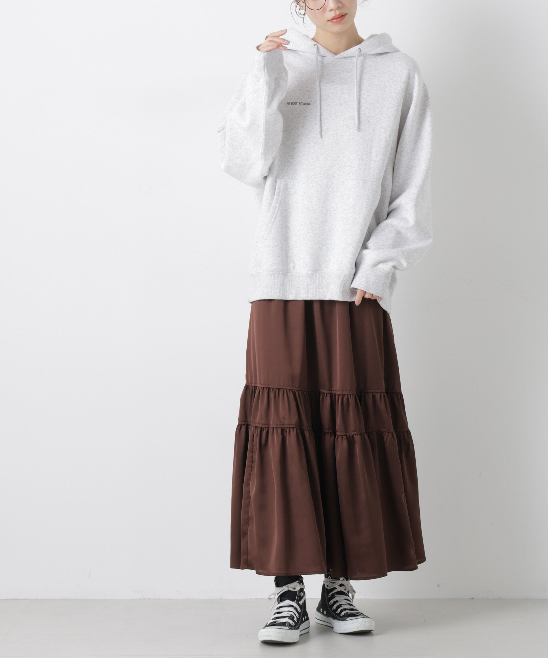 nano･universe「ティアード切り替えサテンギャザースカート」|スカート|