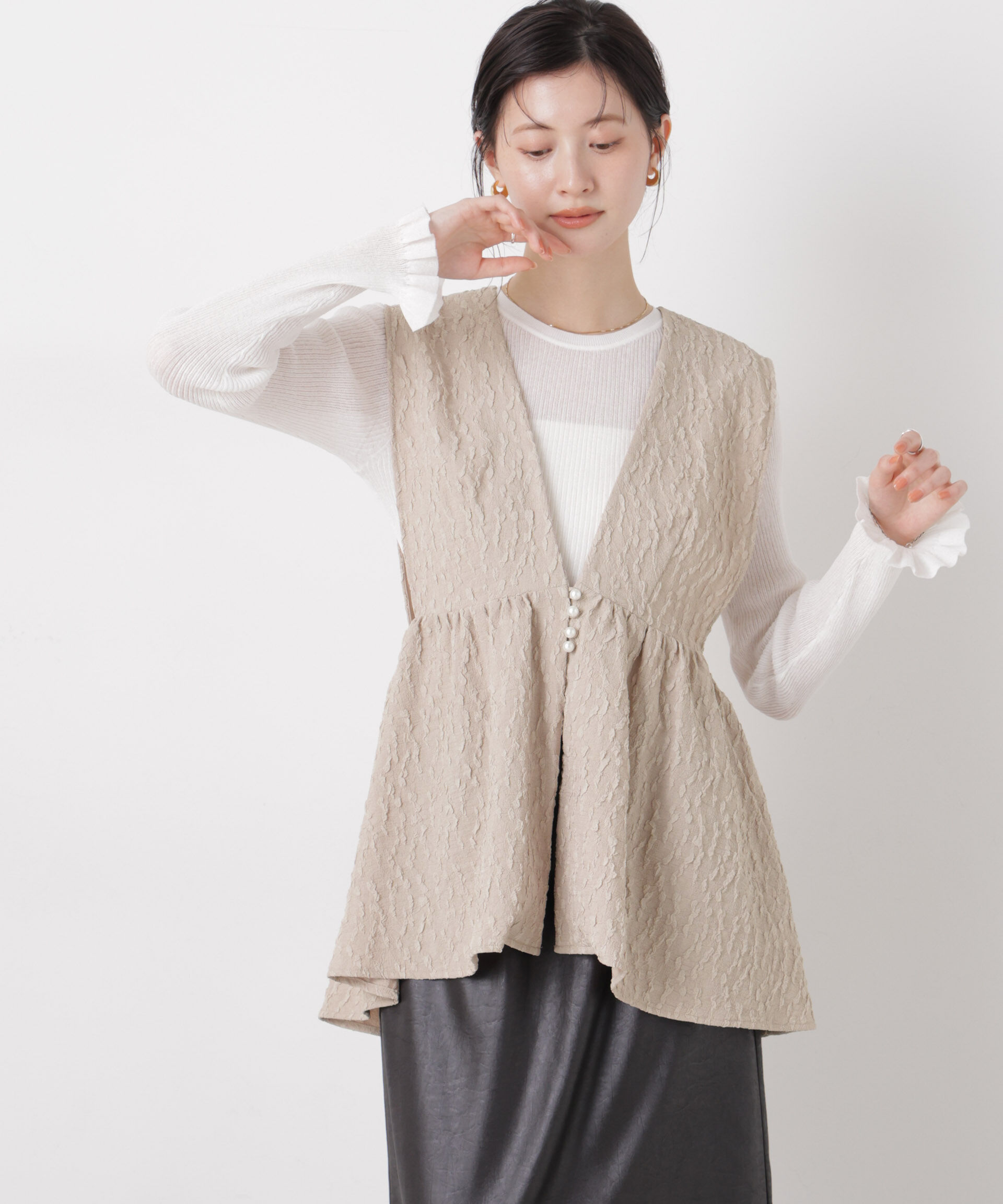 nano･universe「troisieme chaco/別注 PUFFY JACQUARD ジレ」|テーラードジャケット|ベージュ