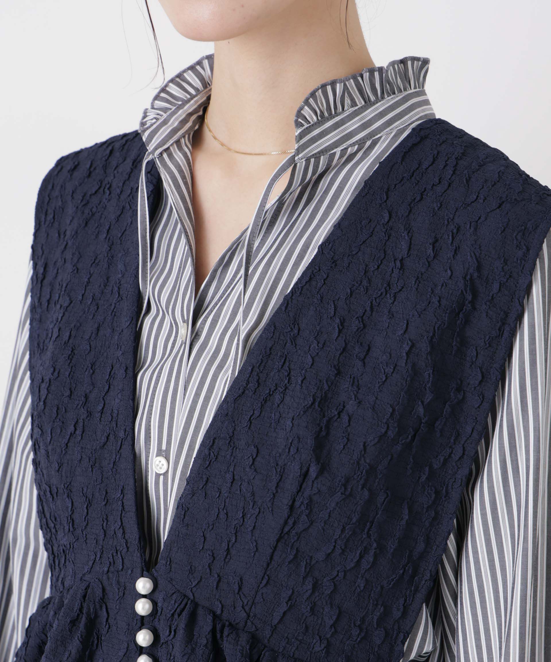 nano･universe「troisieme chaco/別注 PUFFY JACQUARD ジレ」|テーラードジャケット|