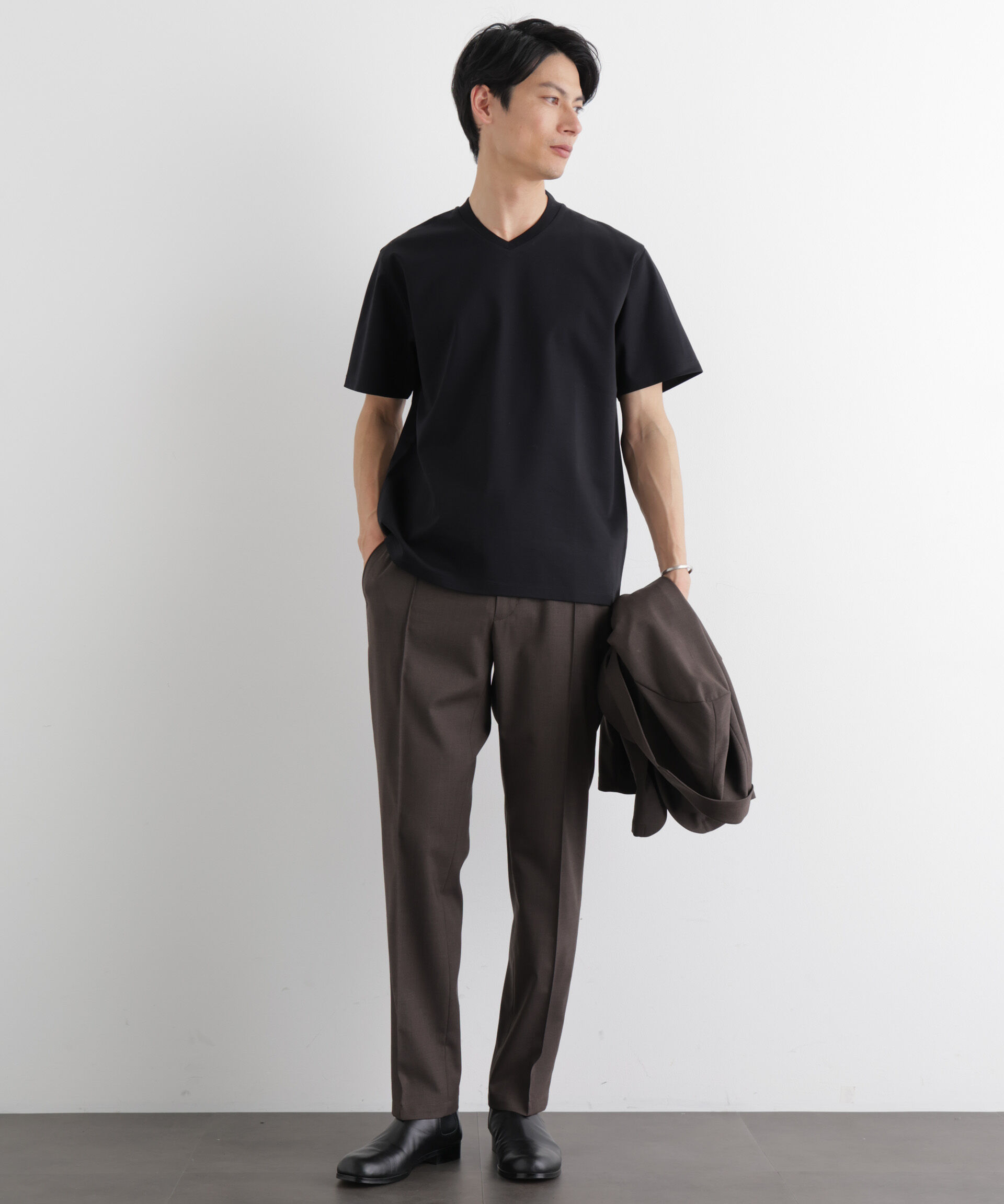 nano･universe「ジャケT(R)プレミアム Vネック 半袖」|Tシャツ・カットソー|