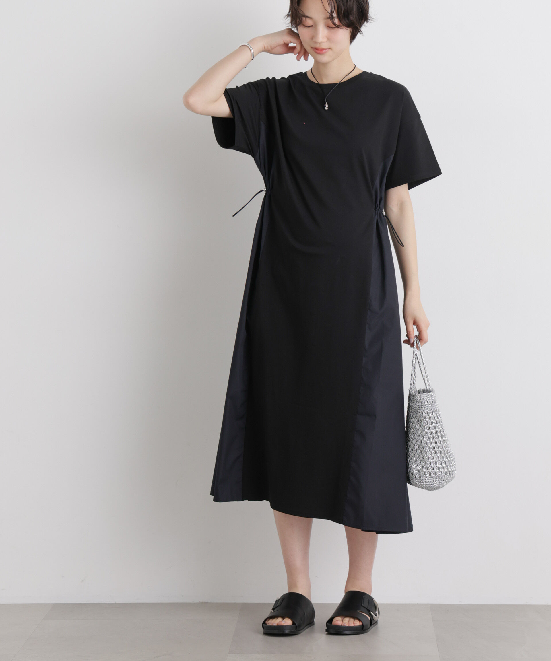 nano･universe「サイドバイカラーギャザー布帛コンビカットワンピース」|ワンピース|