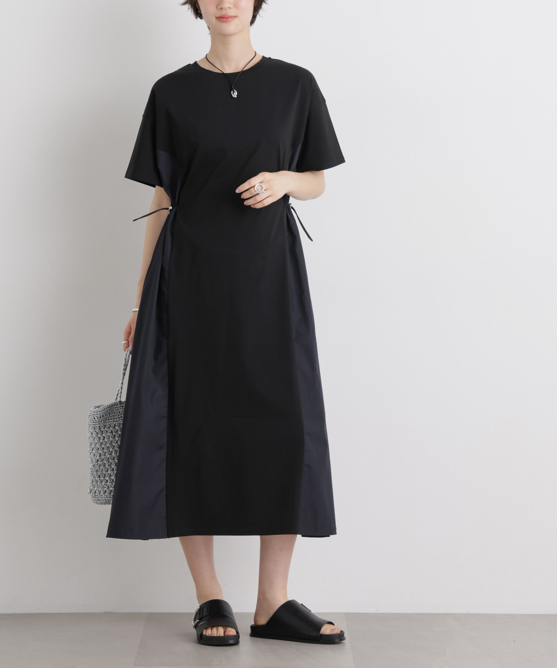 nano･universe「サイドバイカラーギャザー布帛コンビカットワンピース」|ワンピース|