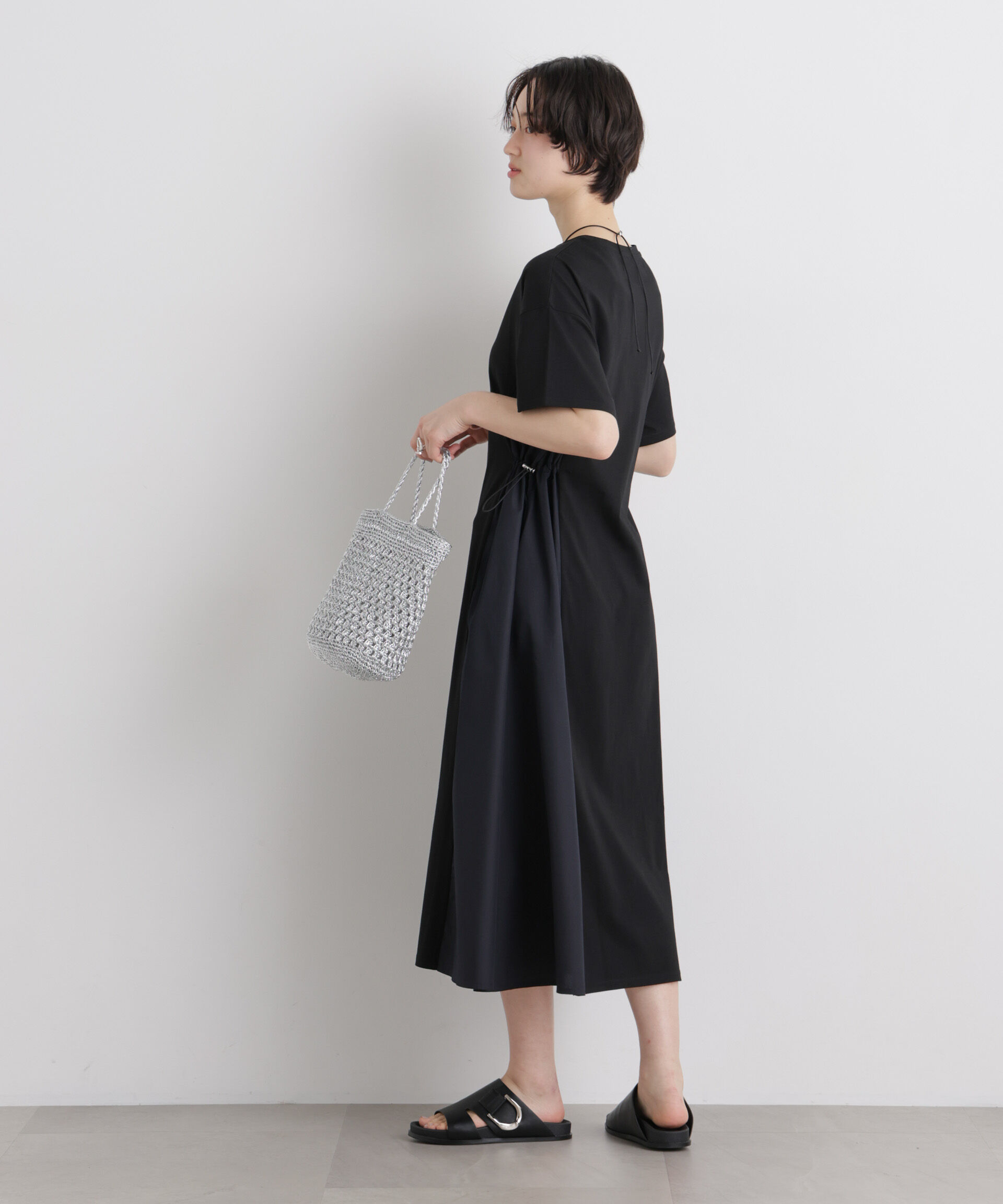 nano･universe「サイドバイカラーギャザー布帛コンビカットワンピース」|ワンピース|