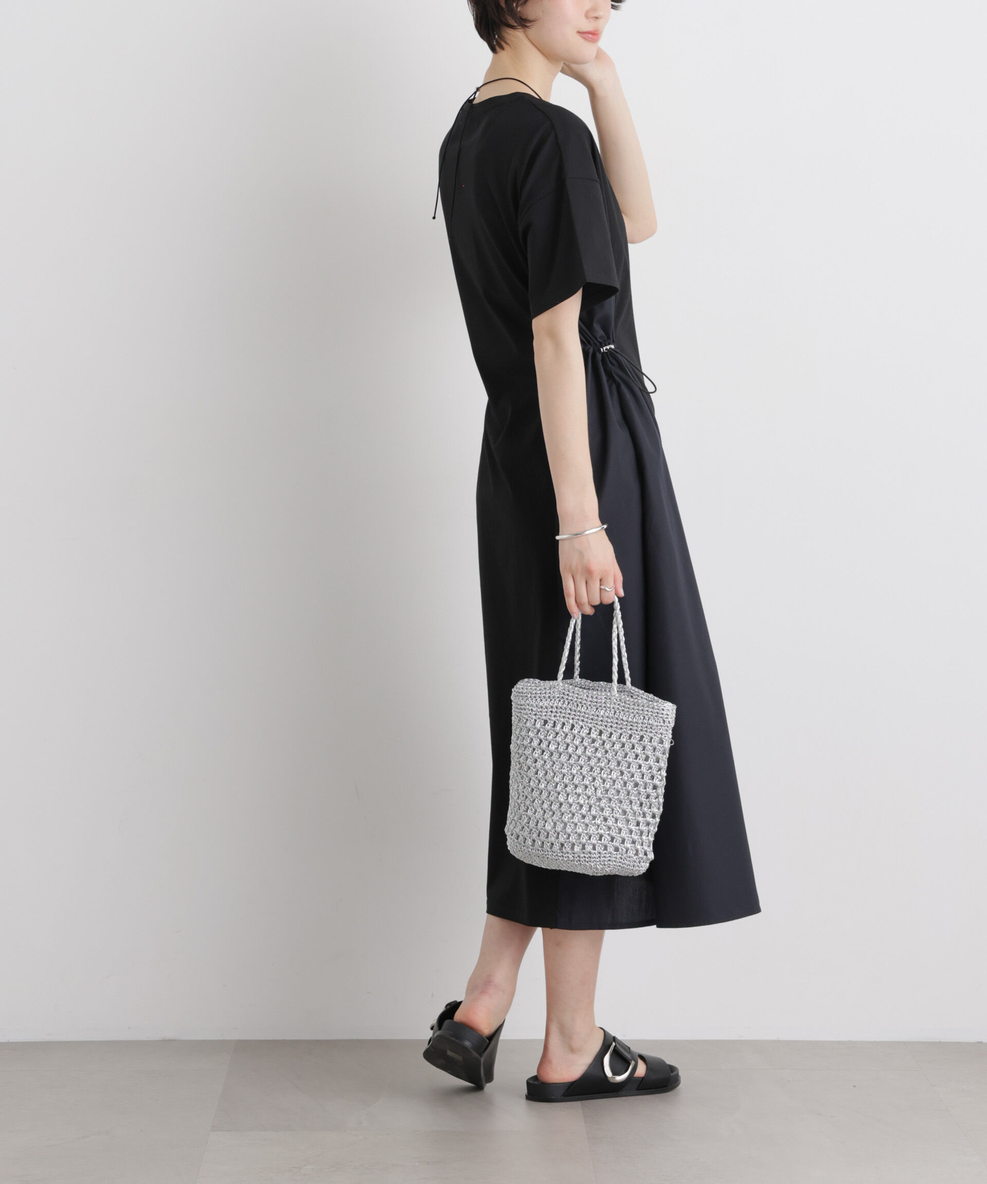 nano･universe「サイドバイカラーギャザー布帛コンビカットワンピース」|ワンピース|