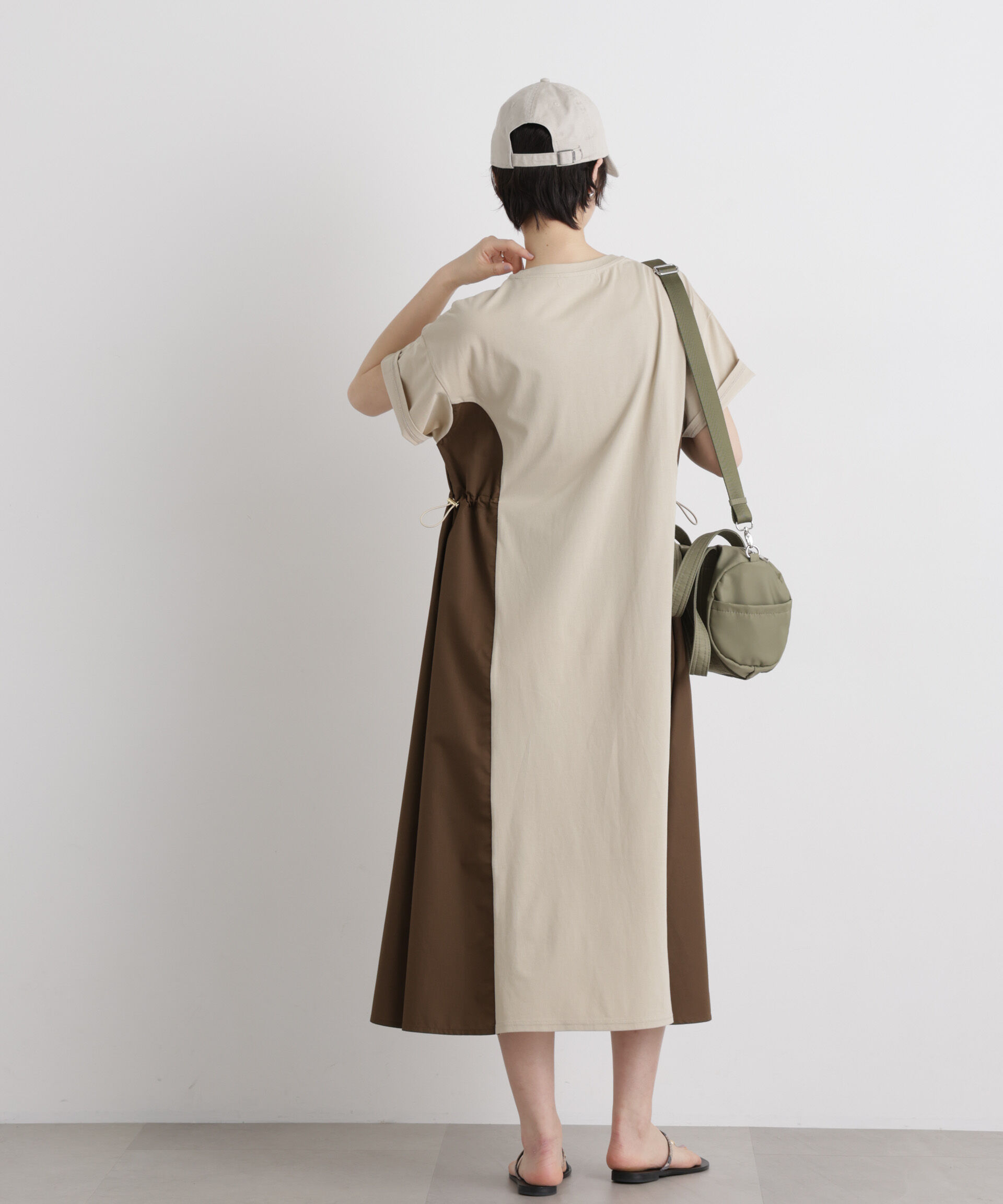 nano･universe「サイドバイカラーギャザー布帛コンビカットワンピース」|ワンピース|