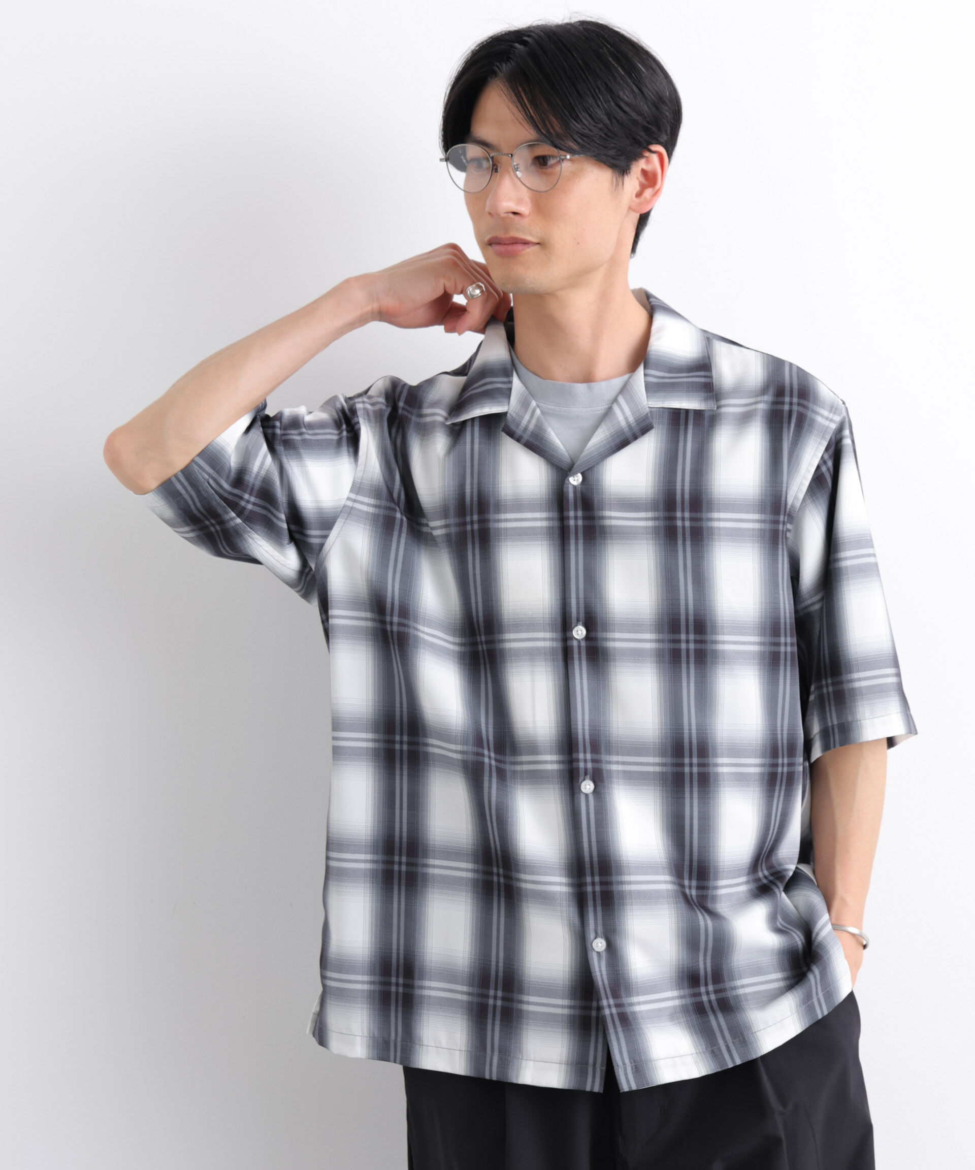 nano･universe「オンブレーチェックシャツ 半袖」|シャツ・ブラウス|