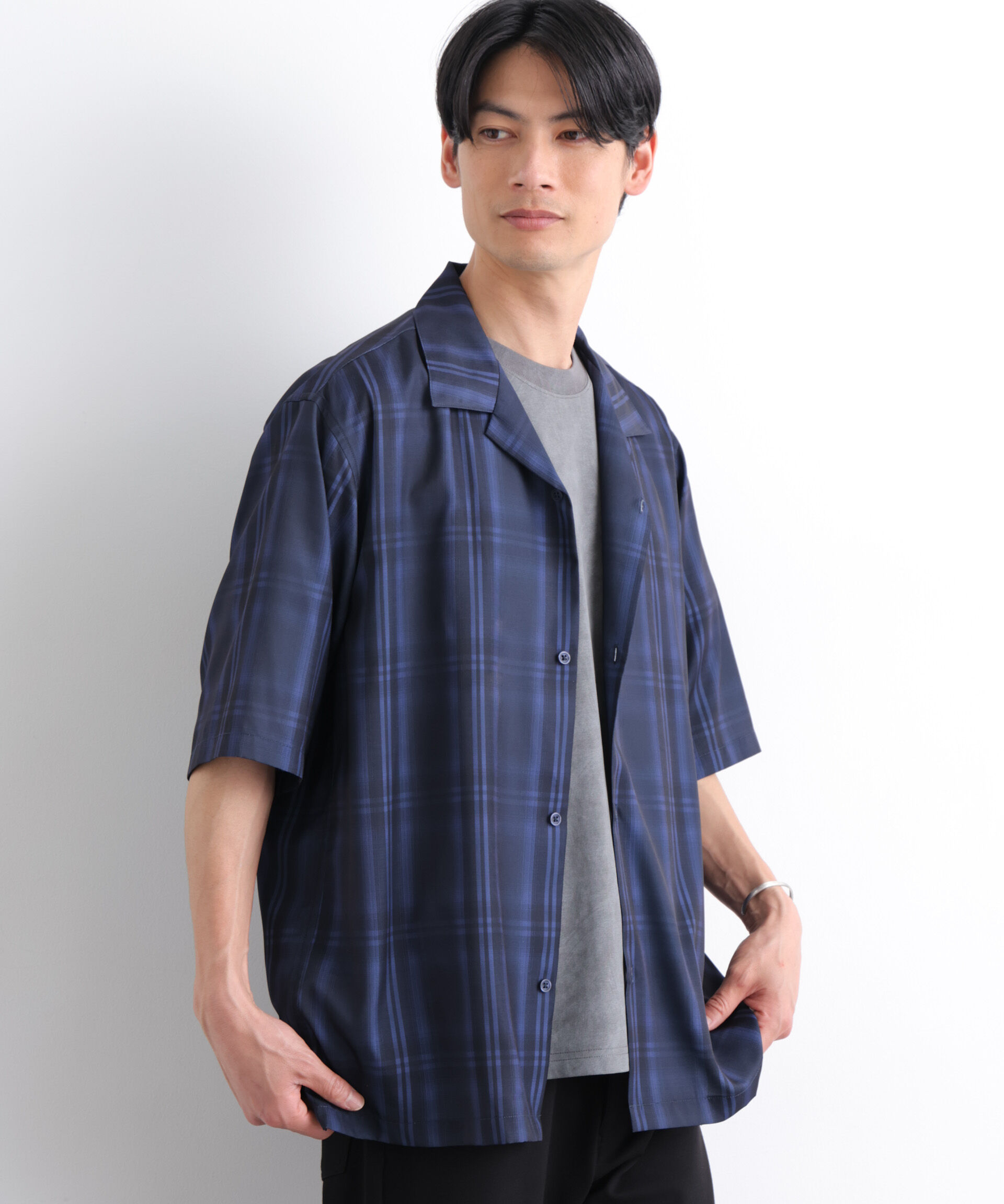 nano･universe「オンブレーチェックシャツ 半袖」|シャツ・ブラウス|