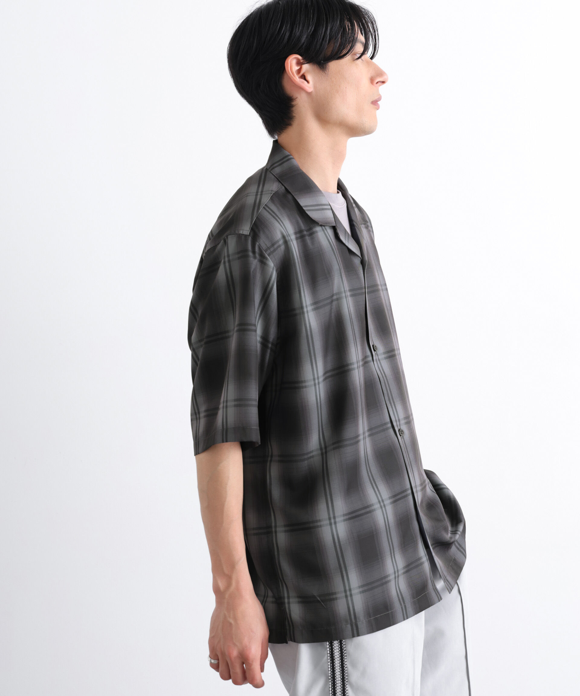 nano･universe「オンブレーチェックシャツ 半袖」|シャツ・ブラウス|