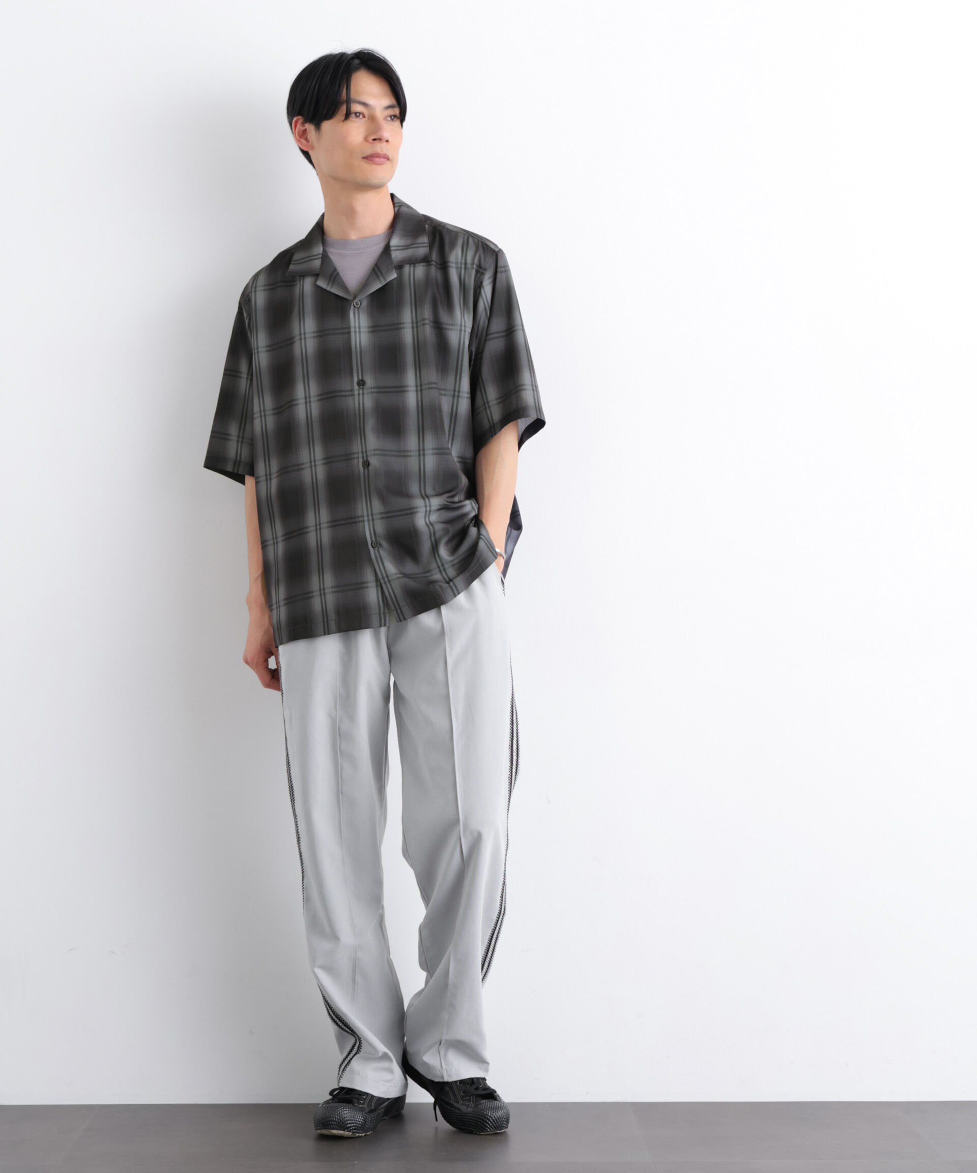 nano･universe「オンブレーチェックシャツ 半袖」|シャツ・ブラウス|