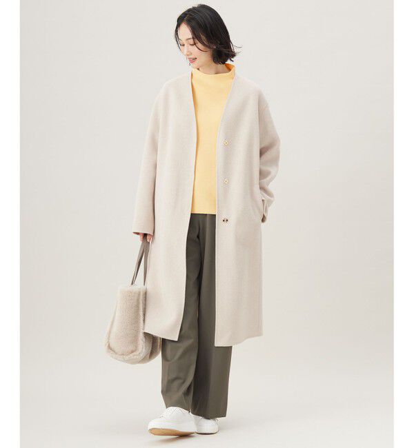 自由区「ウールリバーロング コート」|ノーカラーコート|