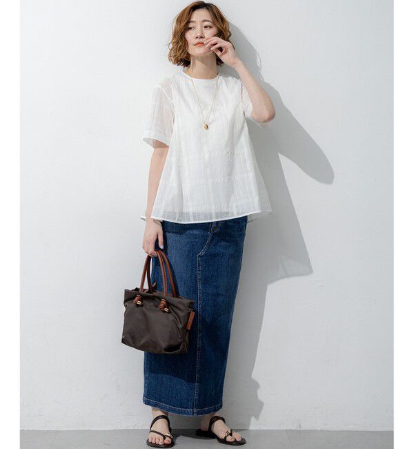 23区「シアーチェックレイヤード フレア Tブラウス」|シャツ・ブラウス|