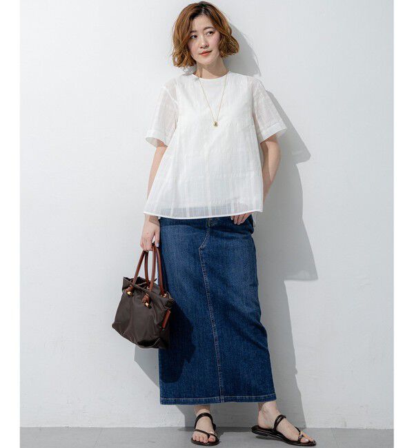 23区「シアーチェックレイヤード フレア Tブラウス」|シャツ・ブラウス|