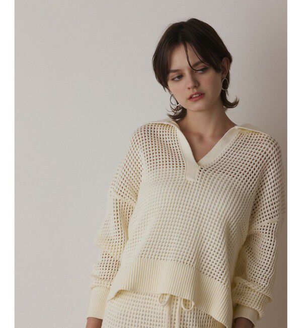 Diagram「メッシュVネックニットトップ」|ニット・セーター|ホワイト