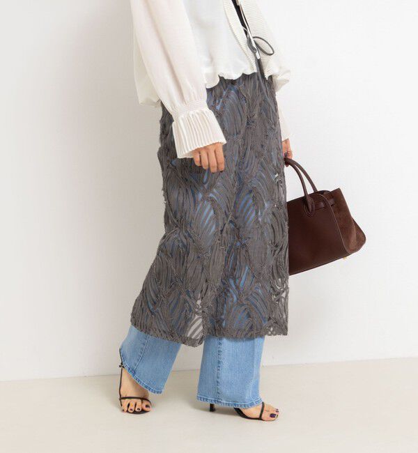 Rie Miller「《セットアップ対応》チュール刺繍タイトスカート」|タイト|ミディアムグレー