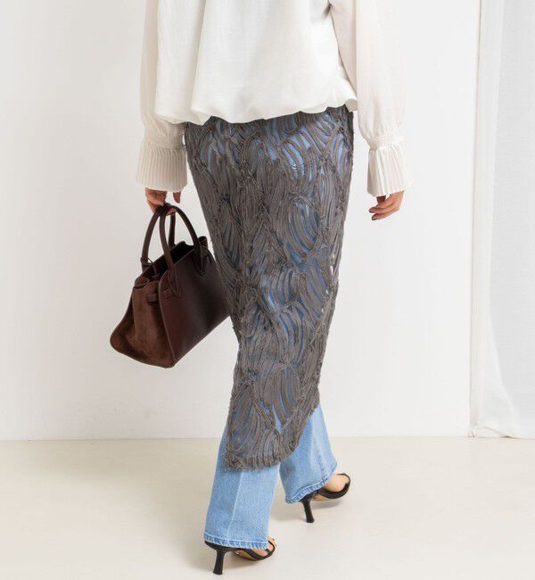 Rie Miller「《セットアップ対応》チュール刺繍タイトスカート」|タイト|