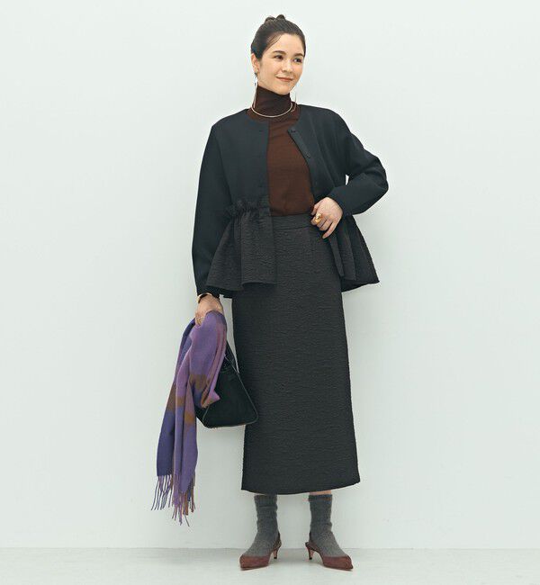 NOLLEY'S「《セットアップ対応》ウォッシャブルエアボールジャガードペプラムブルゾン」|ブルゾン・スタジャン|