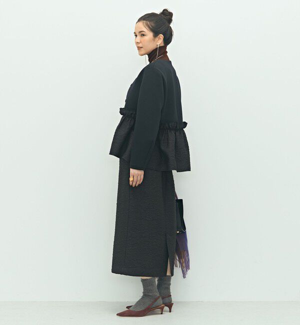 NOLLEY'S「《セットアップ対応》ウォッシャブルエアボールジャガードペプラムブルゾン」|ブルゾン・スタジャン|